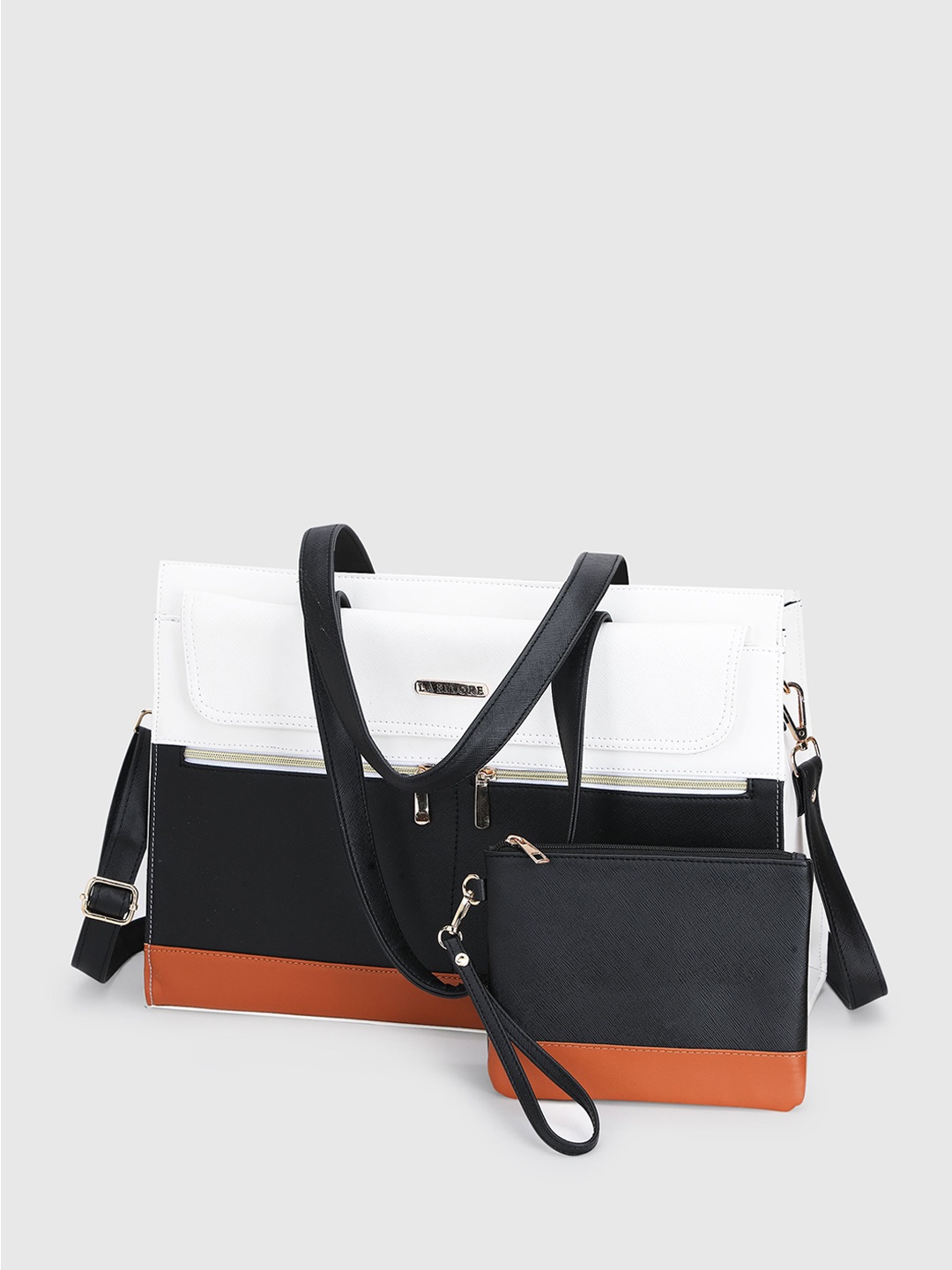 

LA ELLORE Leather Solid Structured Shoulder Bag, White