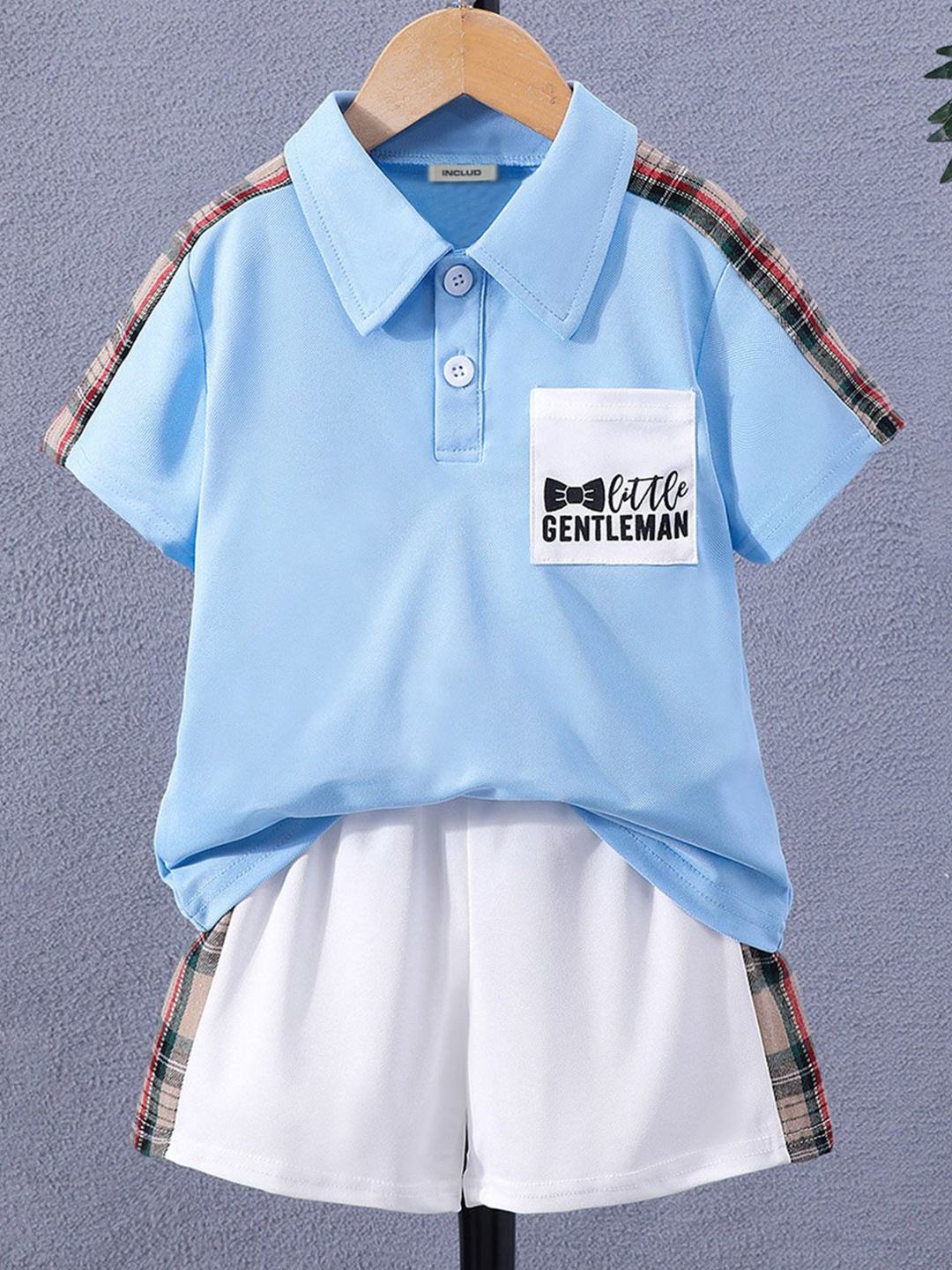 

INCLUD Boys Polo Collar T-shirt With Shorts, Blue