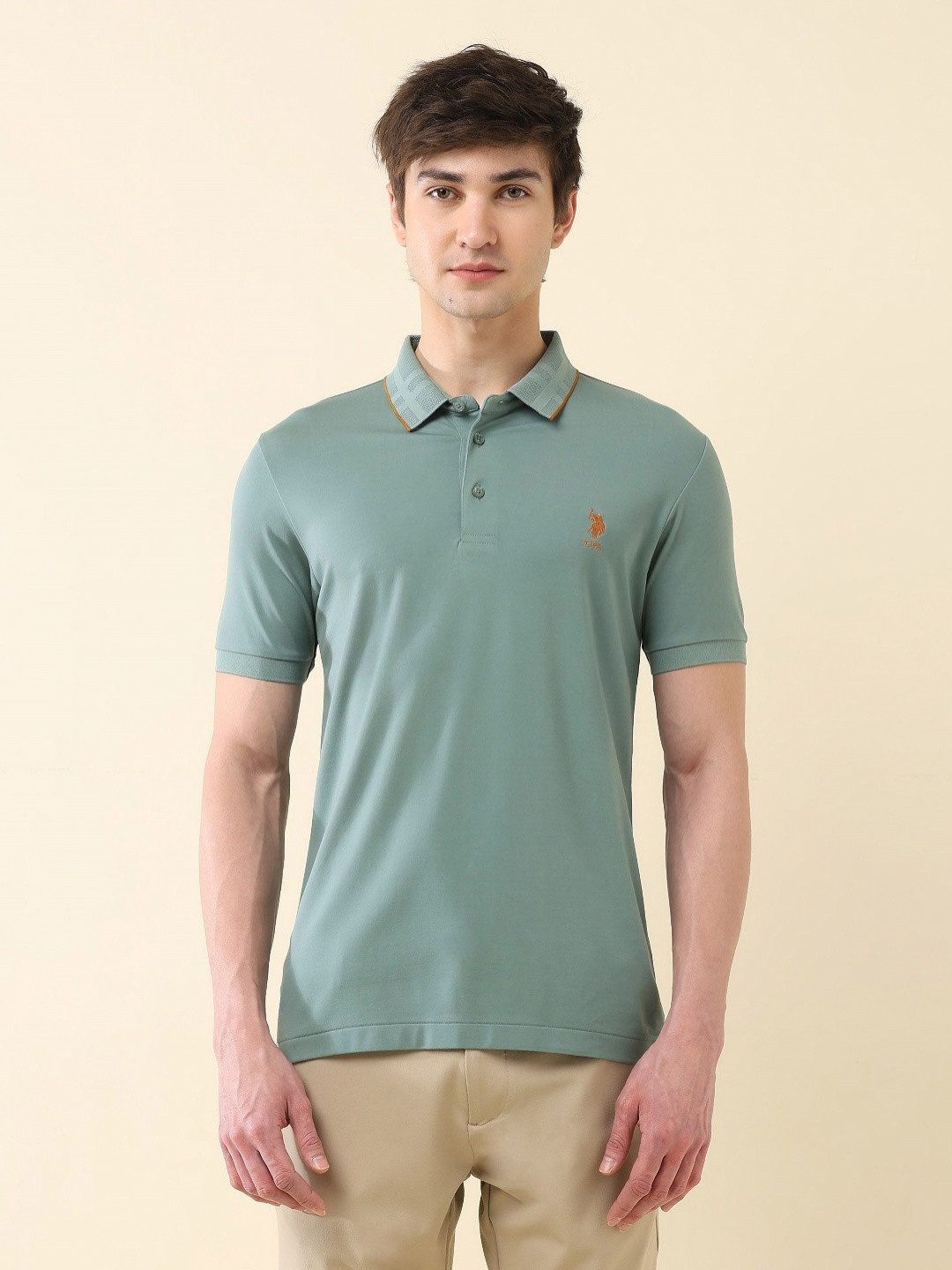 

U.S. Polo Assn. Men Solid Polo Collar Slim Fit T-shirt, Green