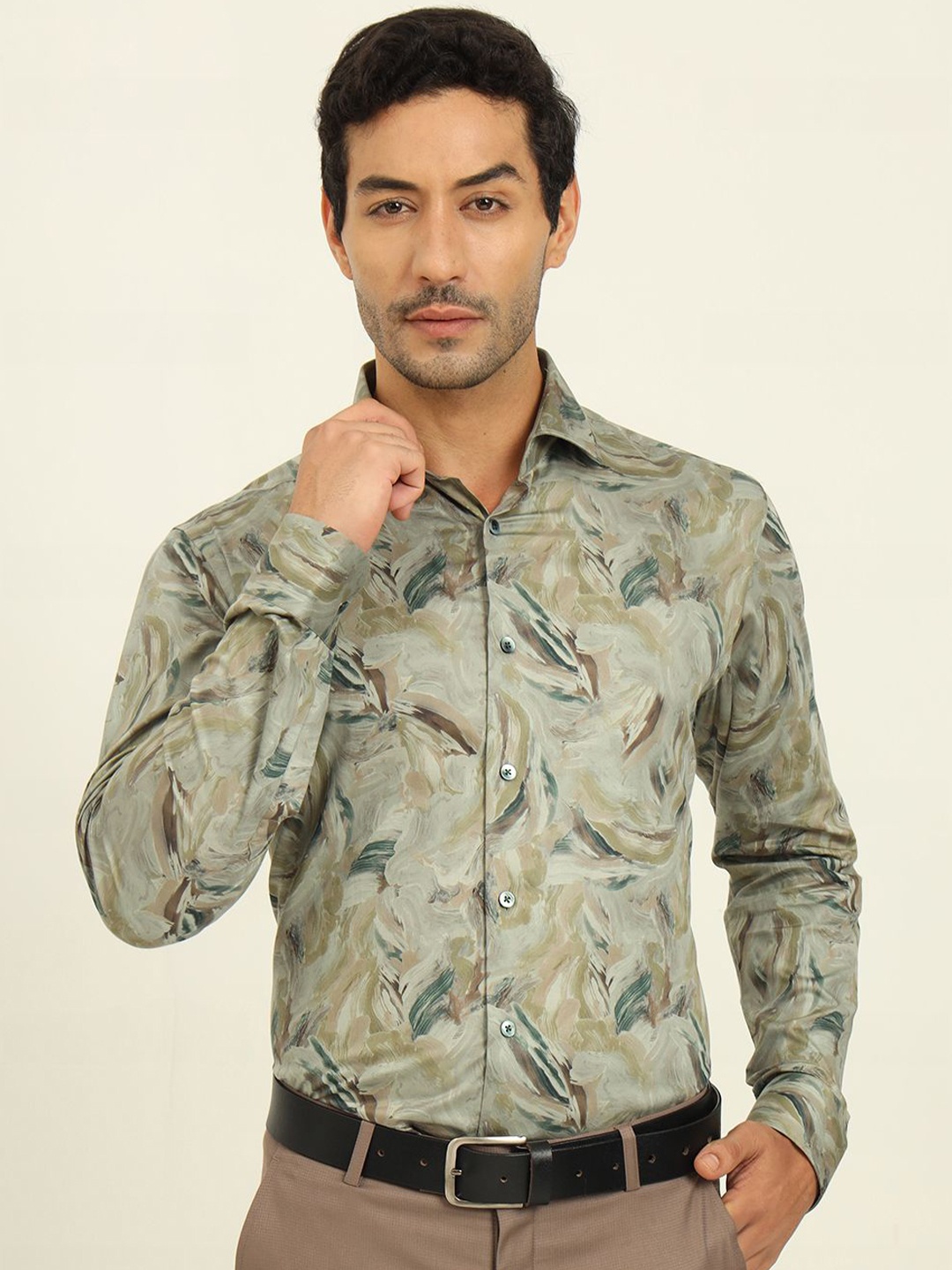 

WYRE Men Slim Fit Spread Collar Abstract Printed Cotton Formal Shirt, Sea green