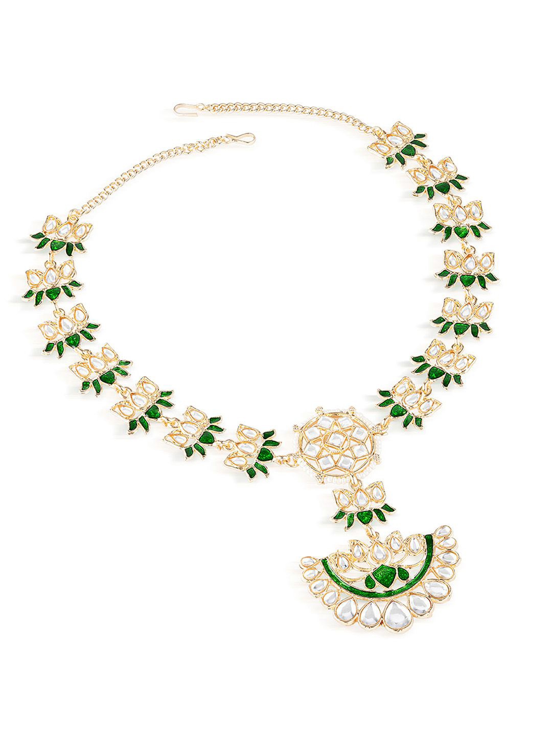 

HAIR DRAMA CO. Gold Plated Crystals Studded Mathapatti Head Jewellery