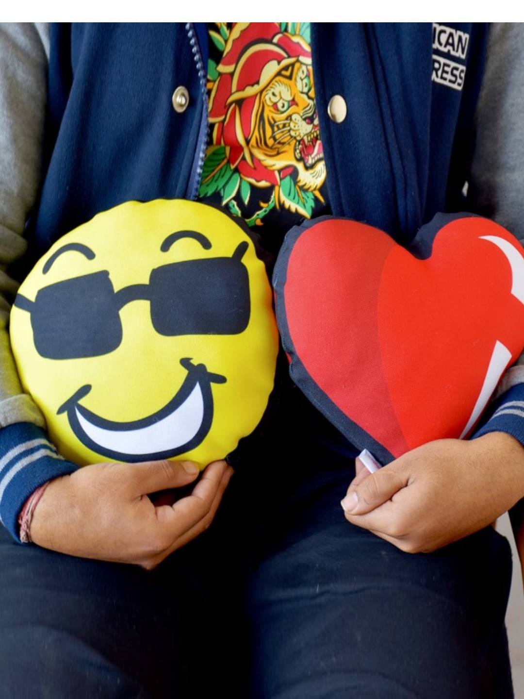 

Indigifts Set of 2 Printed Heart & Smiley Shaped Cushions, Yellow