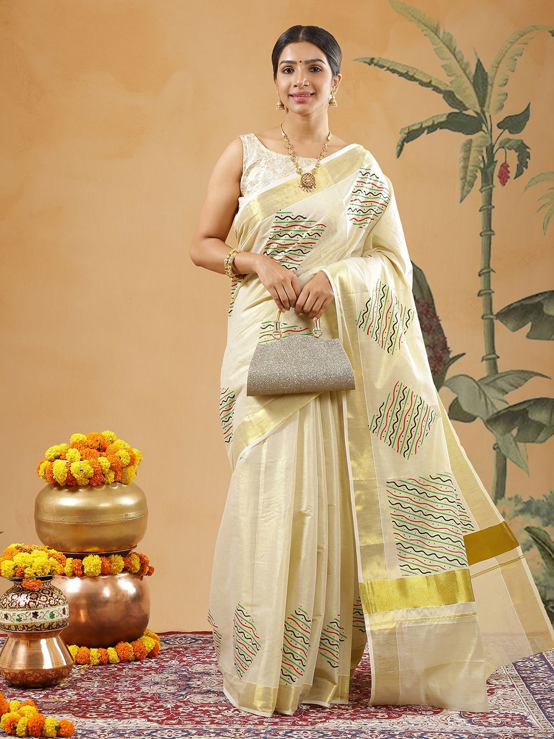 

Kalyan Silks Ethnic Motifs Zari Kasavu Saree, Off white