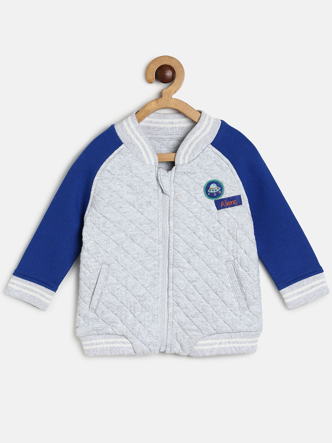 

MINI KLUB Boys Colourblocked Cotton Bomber with Patchwork Jacket, Grey