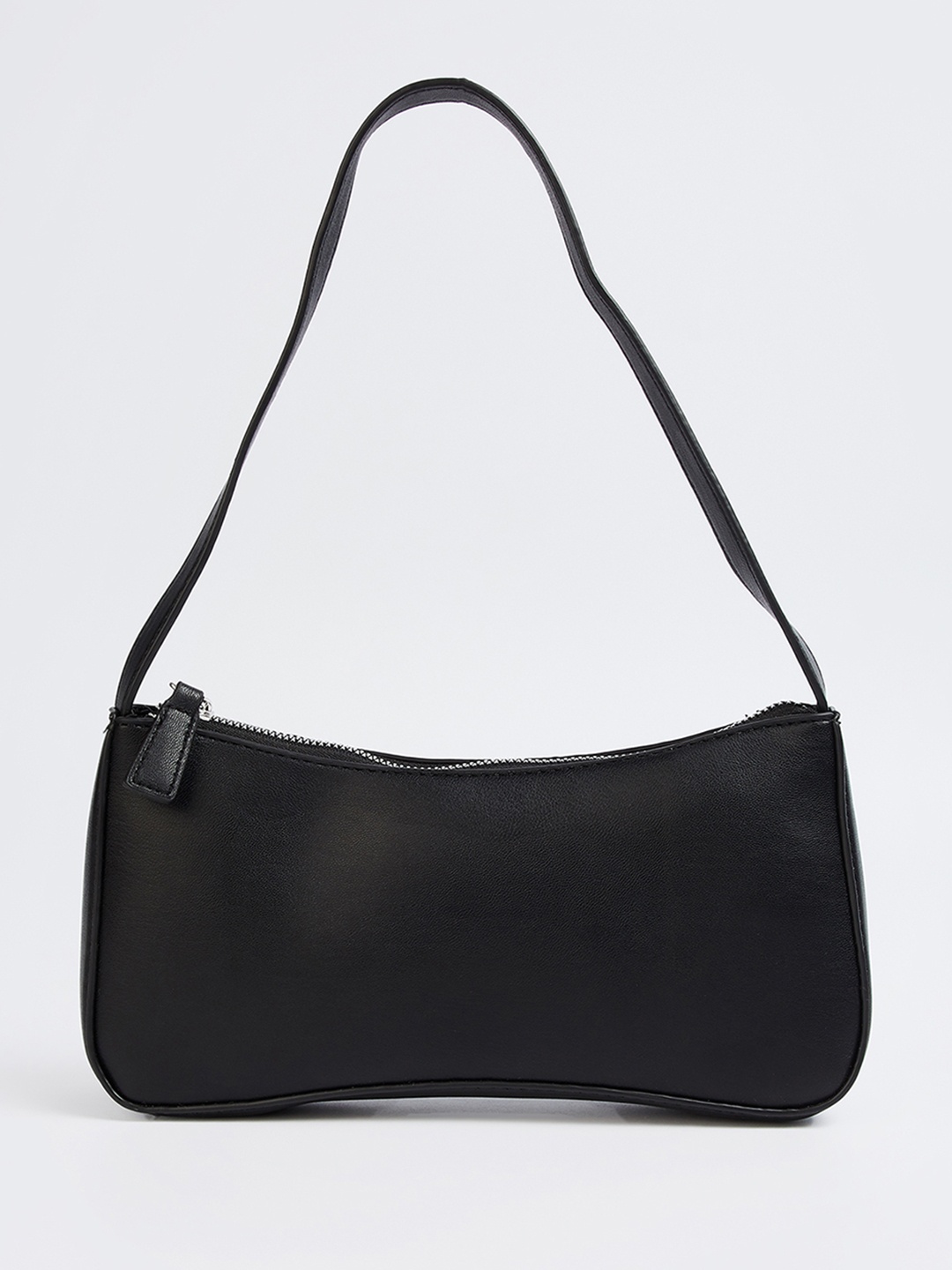 

max Colourblocked PU Oversized Half Moon Hobo Bag, Black