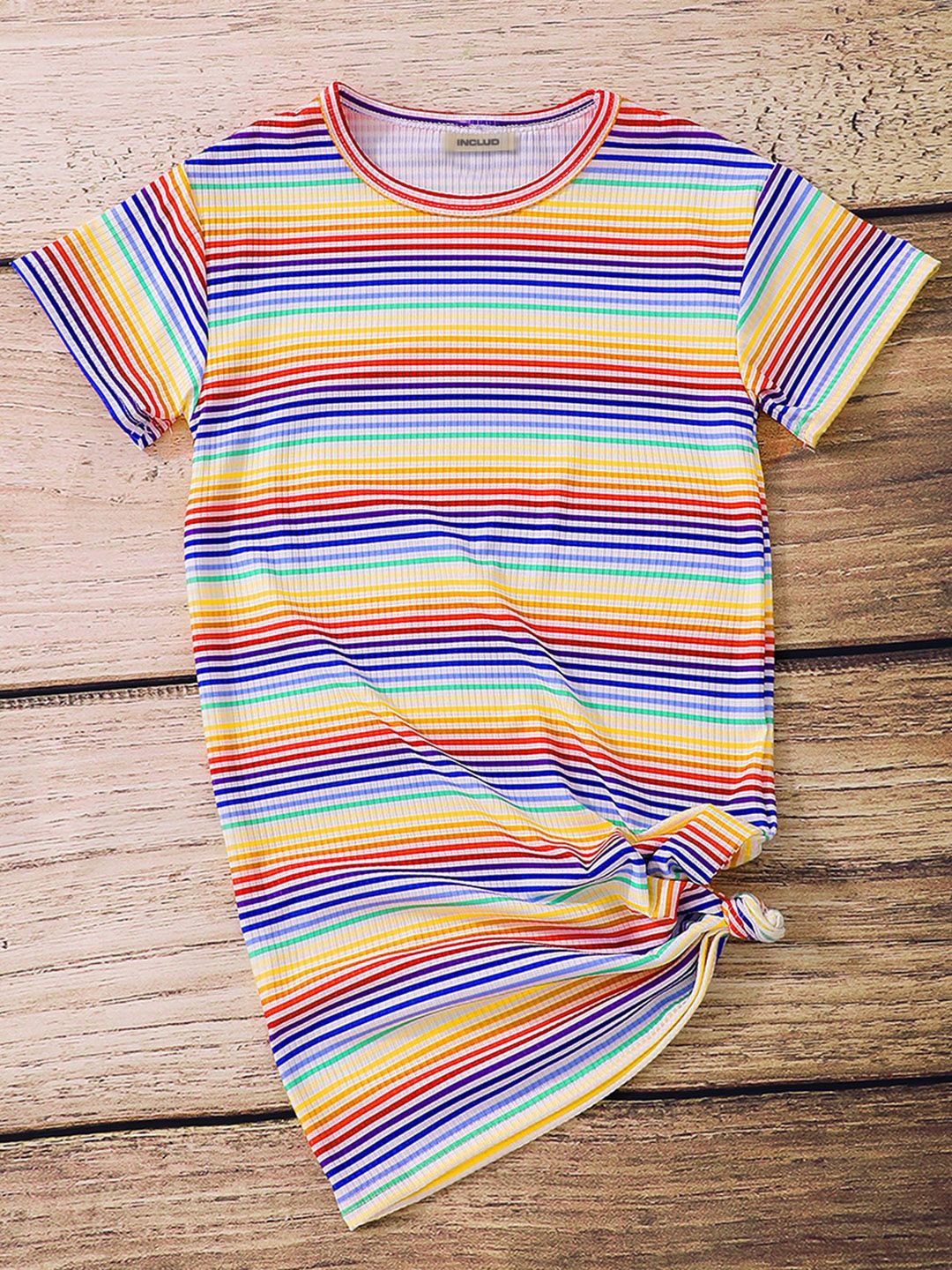 

INCLUD Girls Striped T-shirt Dress, White
