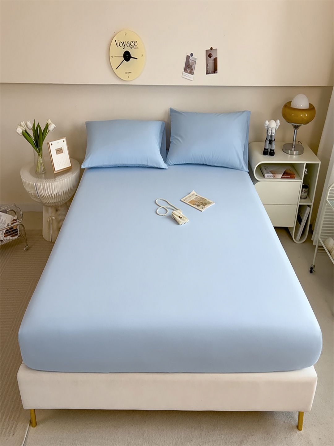 

JC HOME Blue 220 TC Fitted Queen Bedsheet Set 1.5 m x 2.0 m