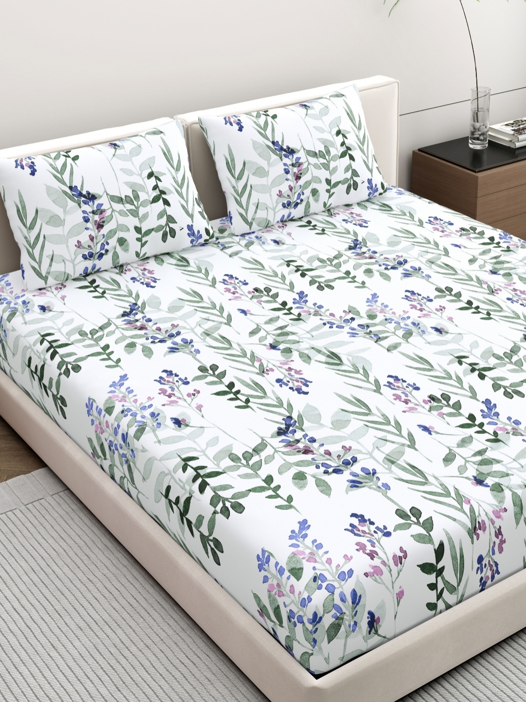 

Home Ecstasy White Printed Pure Cotton 140TC Double Queen Bedsheet Set 1.83m x 1.98m