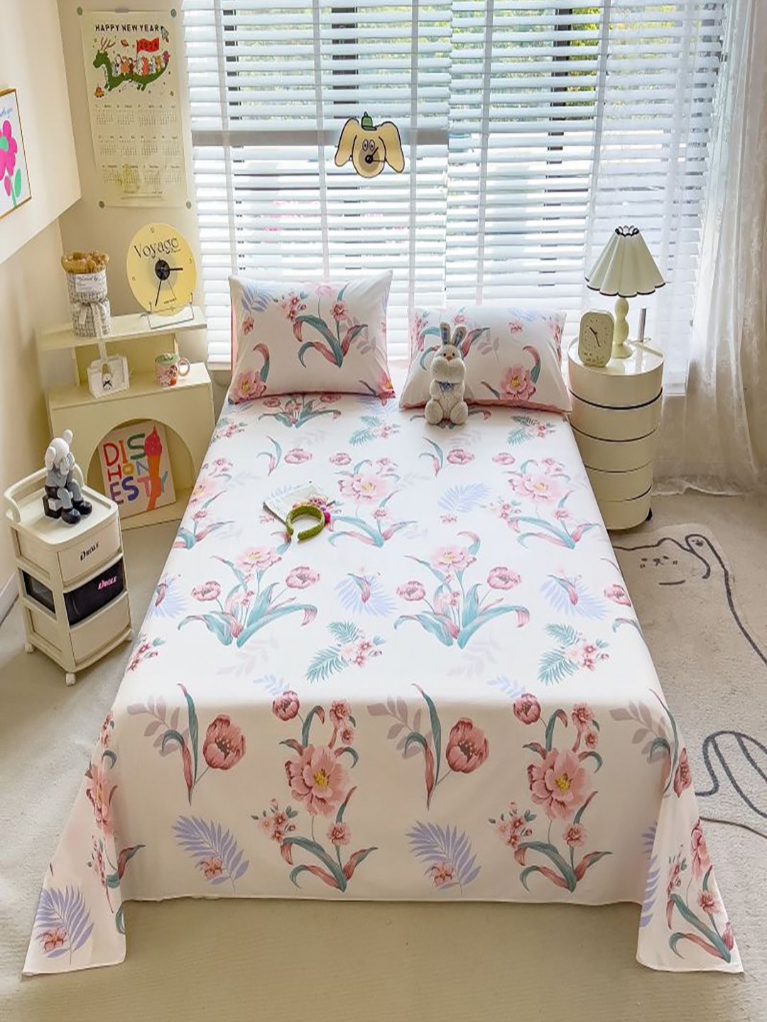 

JC HOME Pink & Green Printed Pure Cotton 220TC Queen Bedsheet Set -1.80 m x 2.30 m