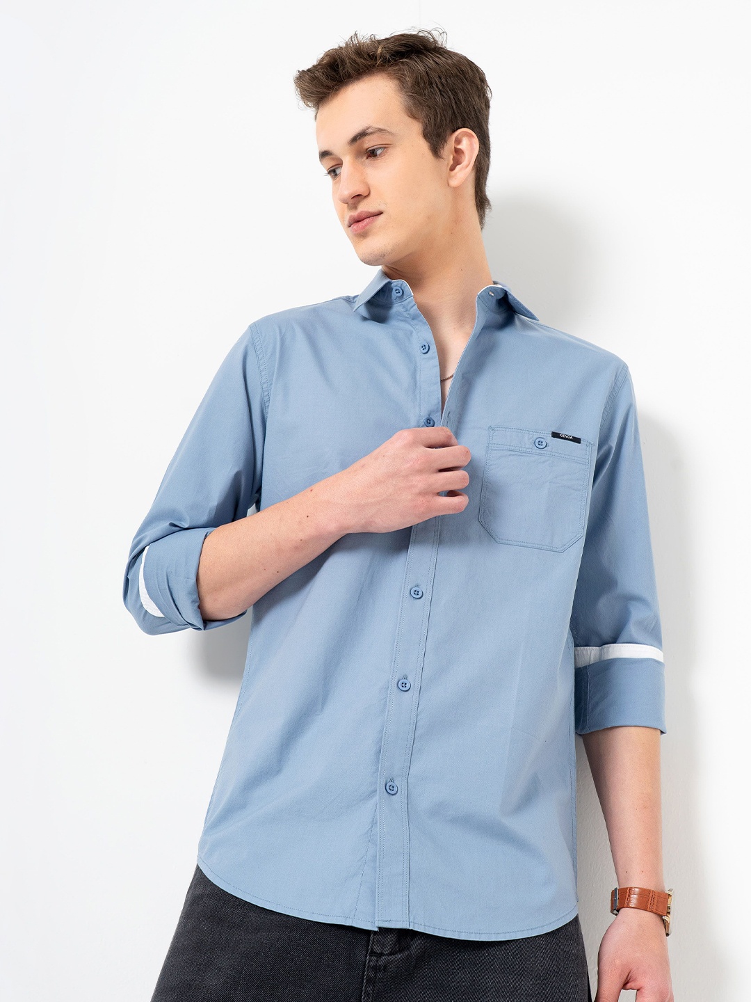 

Genoa Men Classic Slim Fit Opaque Casual Shirt, Blue