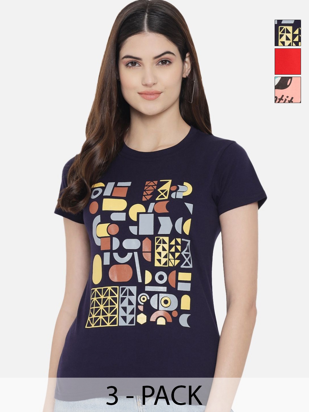 

Dreambe Pack Of 3 Typography Printed Cotton T-shirts, Blue