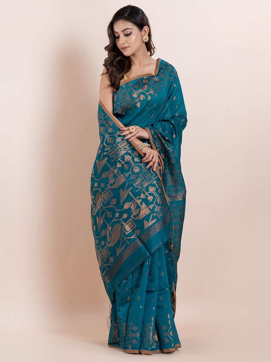 

PUKU Woven Design Saree, Teal