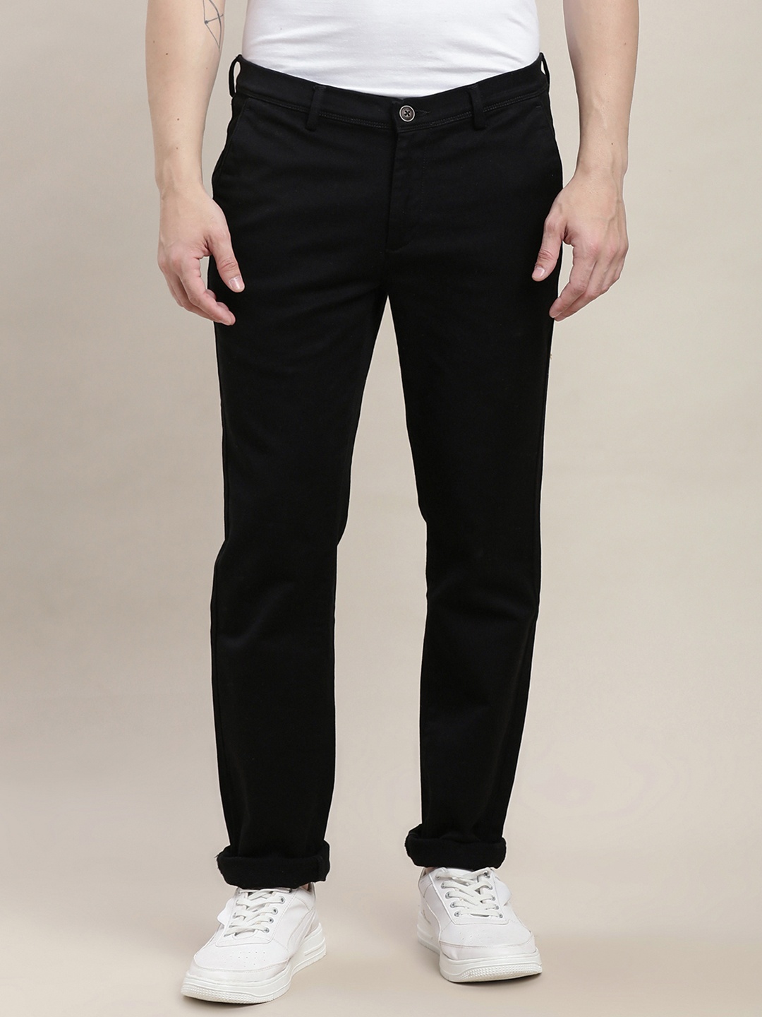 

Turtle Men Relaxed Tapered Fit Chinos Trousers, Black