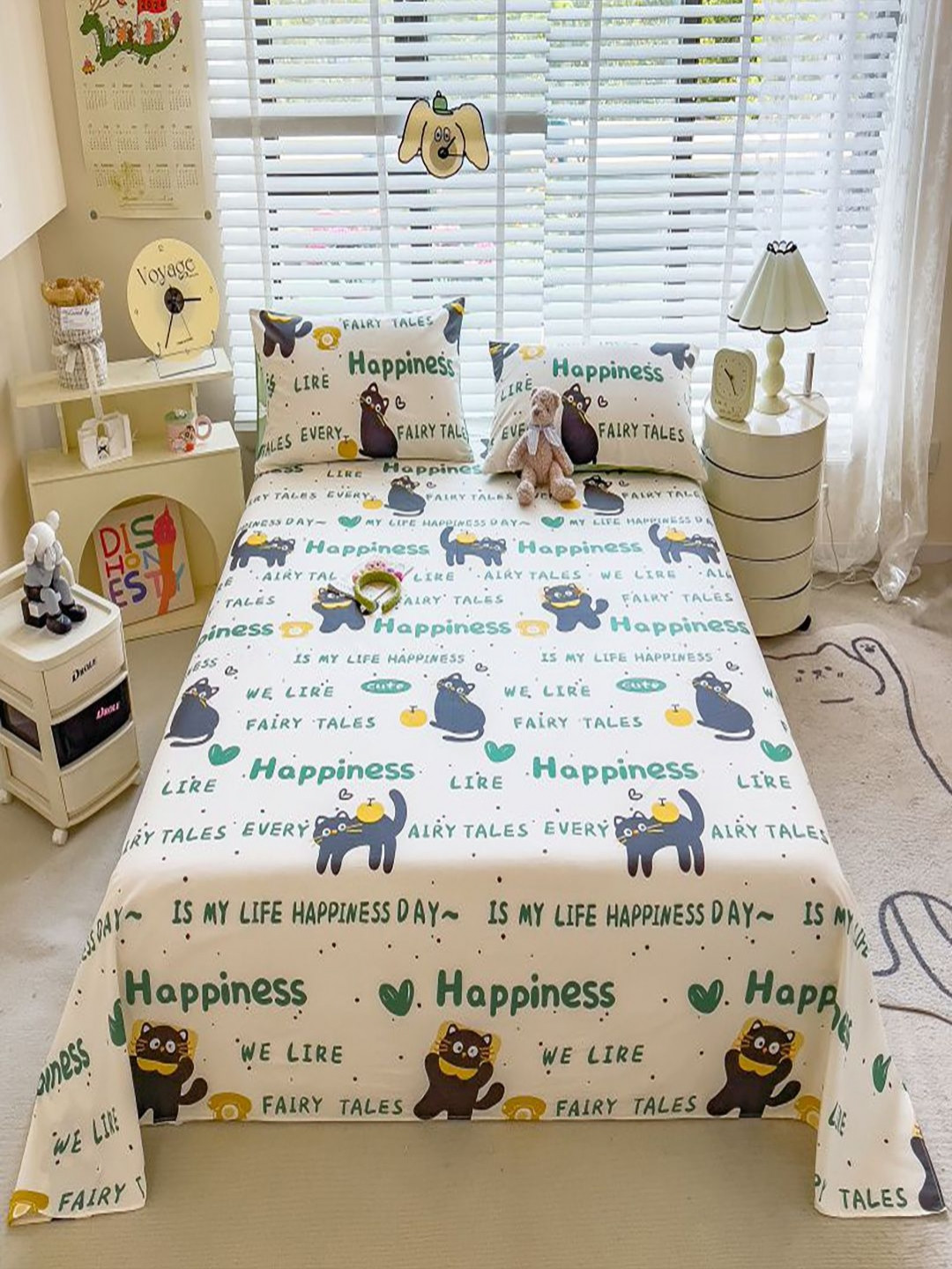 

JC HOME White & Green Printed Cotton 220 TC Single Bedsheet Set 2.30m x 1.60m