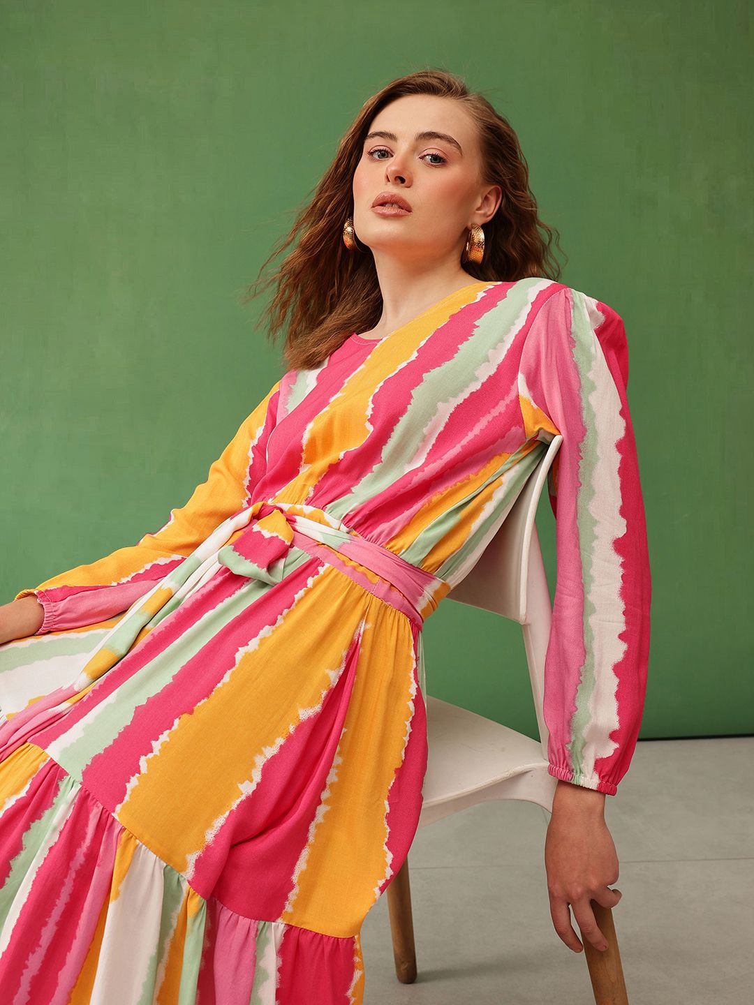 

ATRAENTA Striped Print V-Neck Maxi Dress, Pink