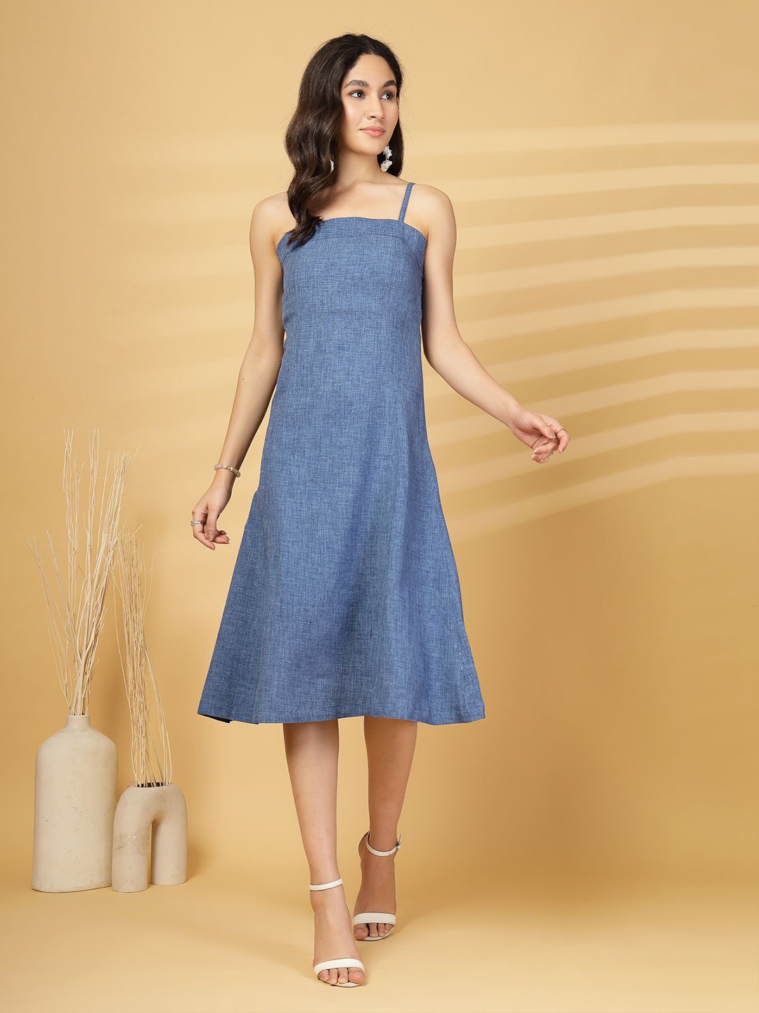 

plusS Women Shoulder Straps A-Line Dress, Blue