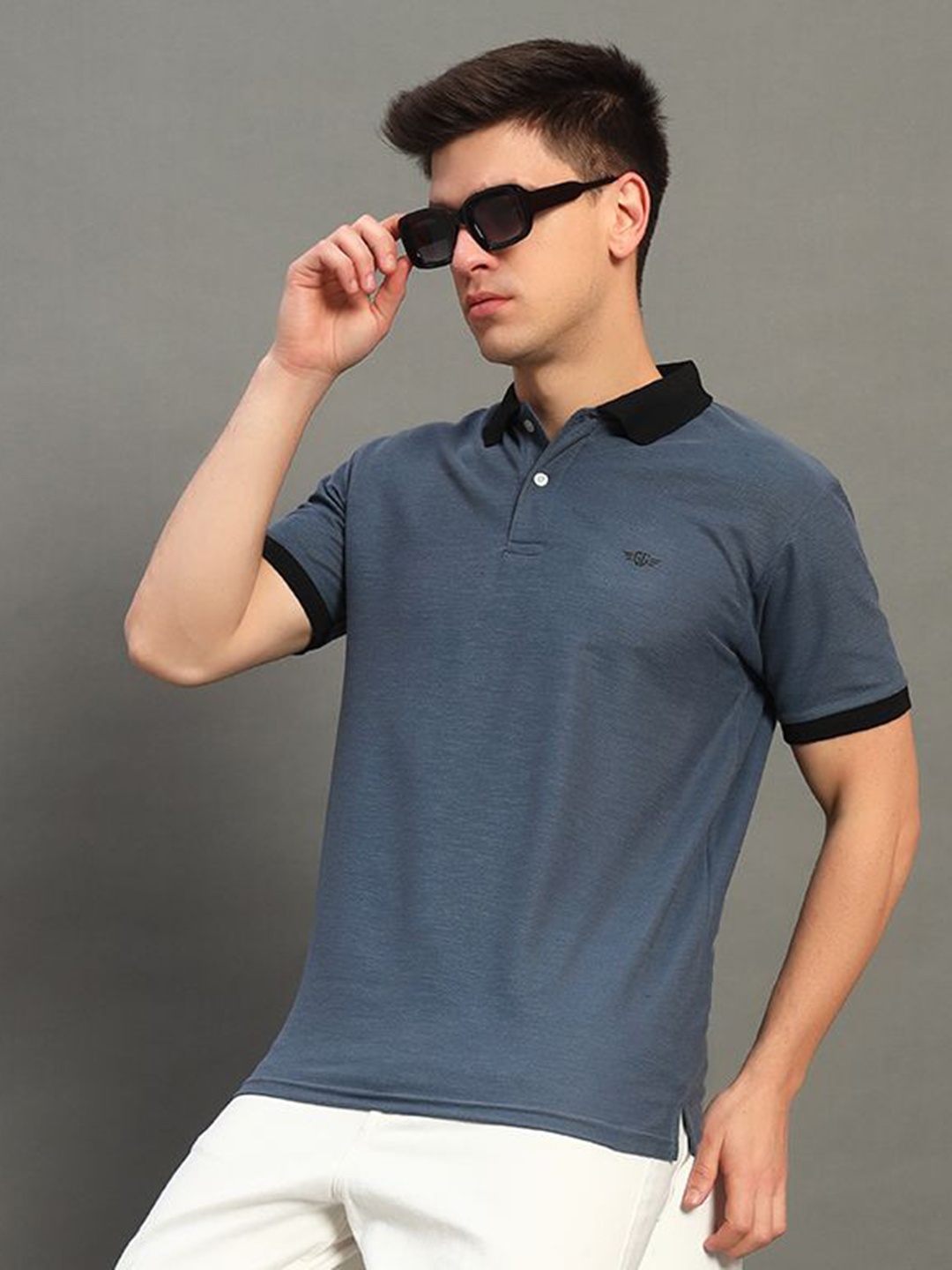 

GET GOLF Men Solid Polo Collar Cotton T-shirt, Grey