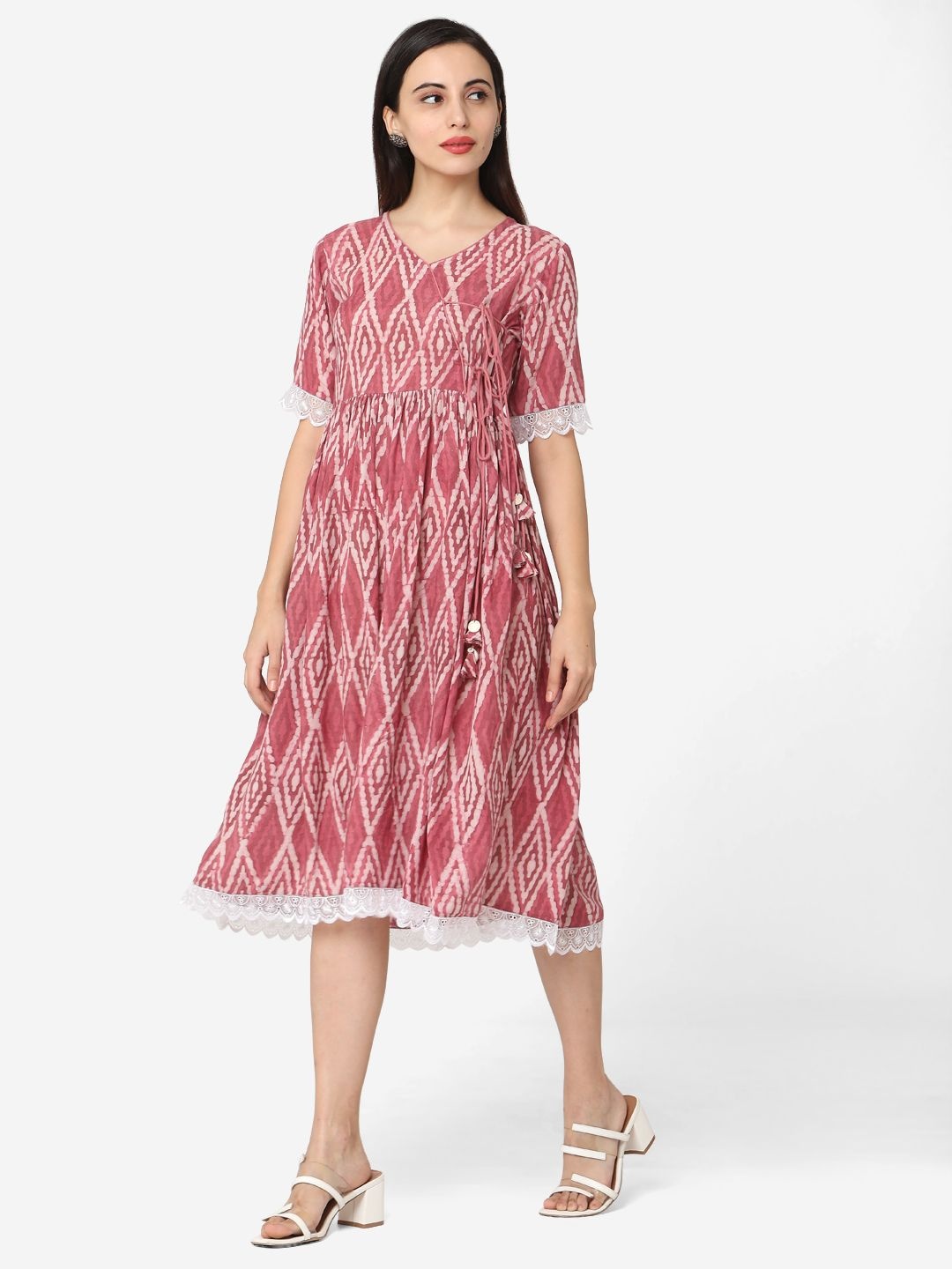 

KALINI Print A-Line Midi Dress, Pink