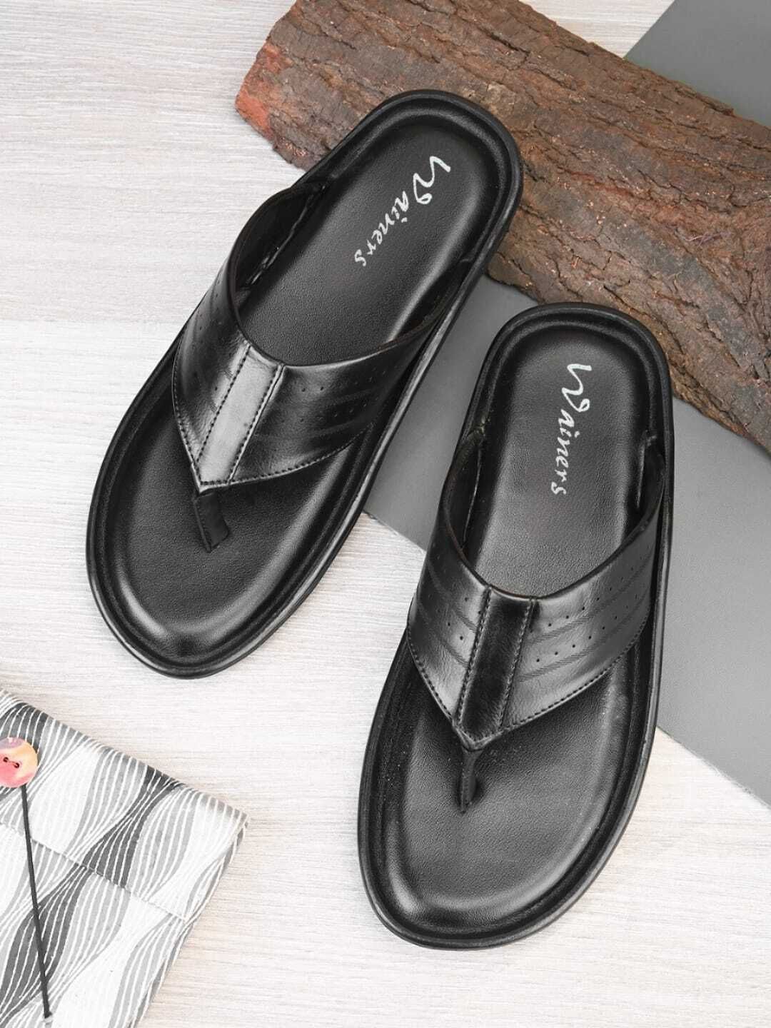 

WAINERS Men Leather Comfort Slip-On Sandals, Black