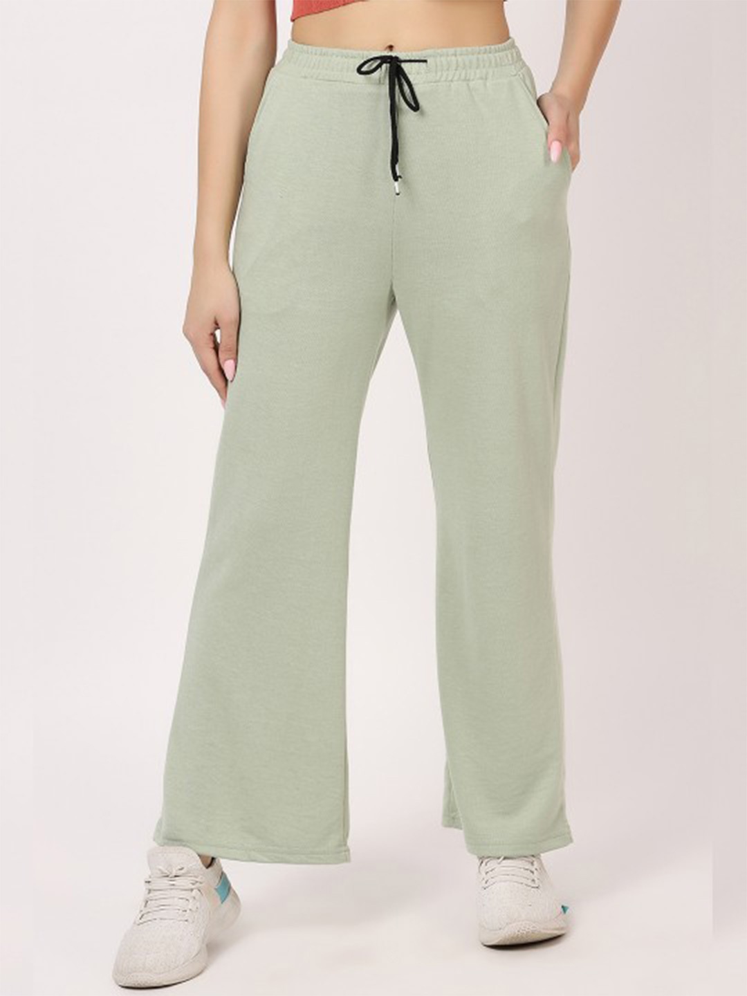 

CLOTHINK INDIA Women Relaxed Fit High-Rise Organic Cotton Trouser, Green