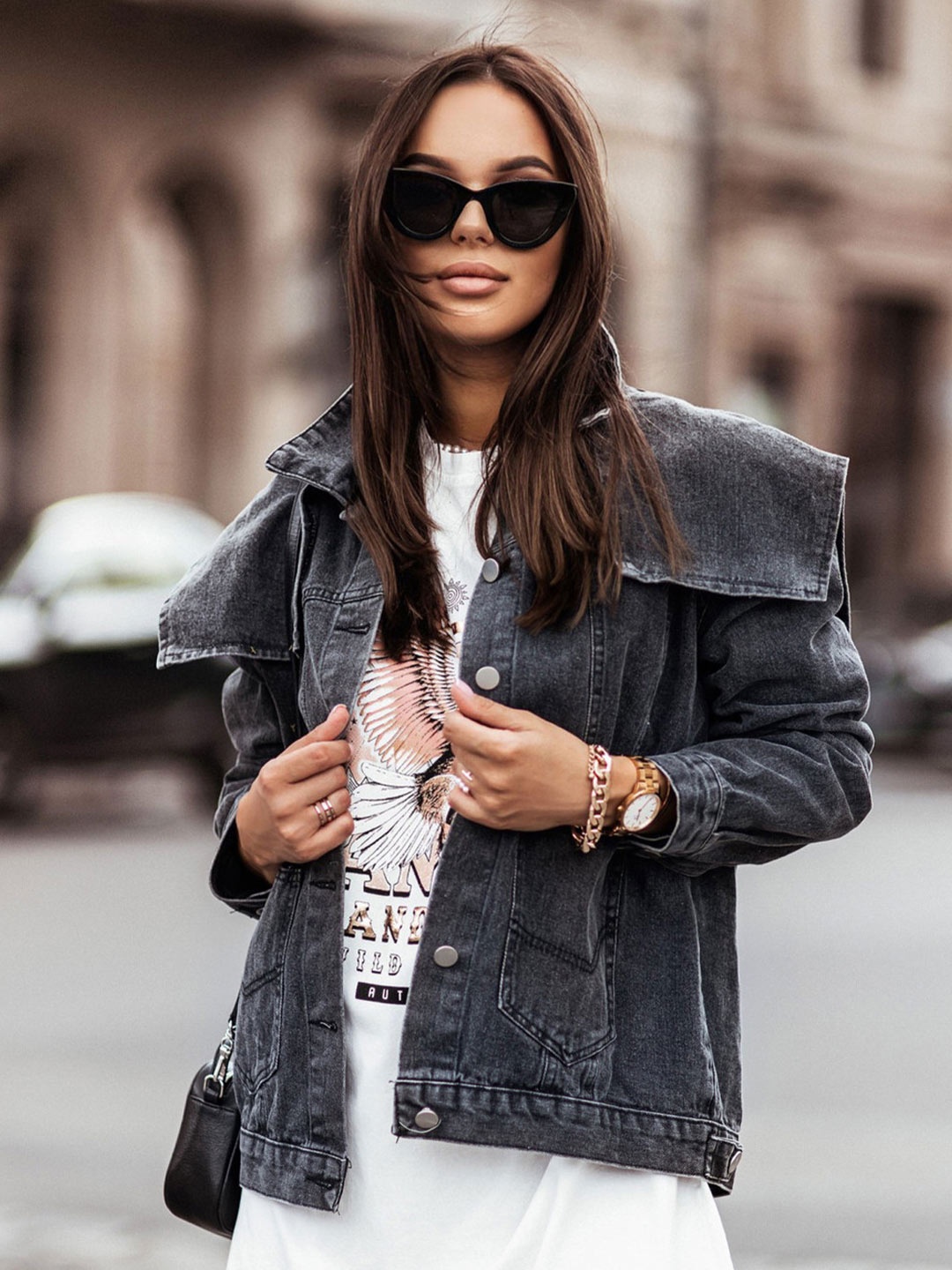 

StyleCast Women Solid Cotton Denim Jacket, Black