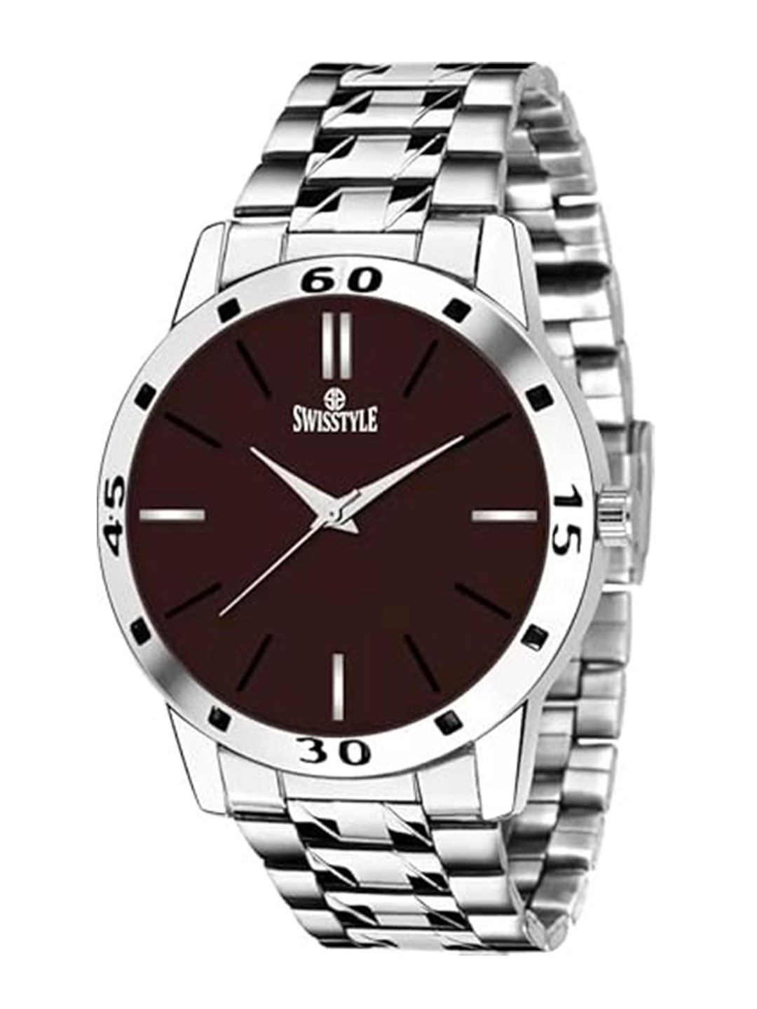 

SWISSTYLE Men Brass Embellished Dial & Stainless Steel Straps Analogue Watch SS-GR076-BRW-CH, Brown