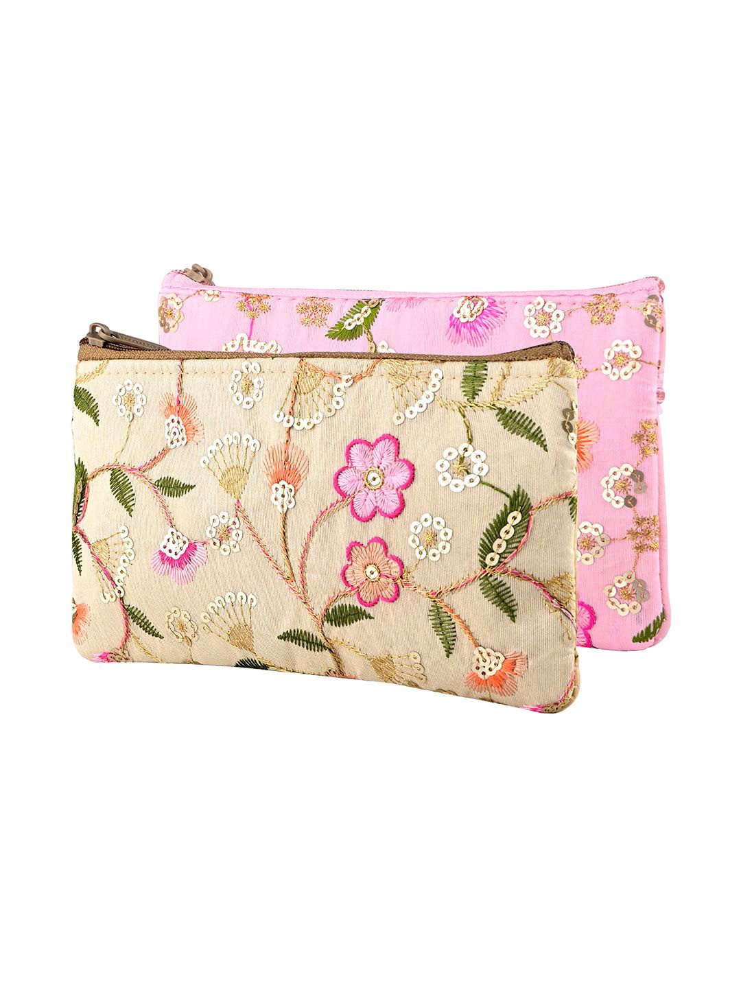 

Kuber Industries Women 2 Pcs Hand Purse with Zip Embroidered Purse Clutch, Cream
