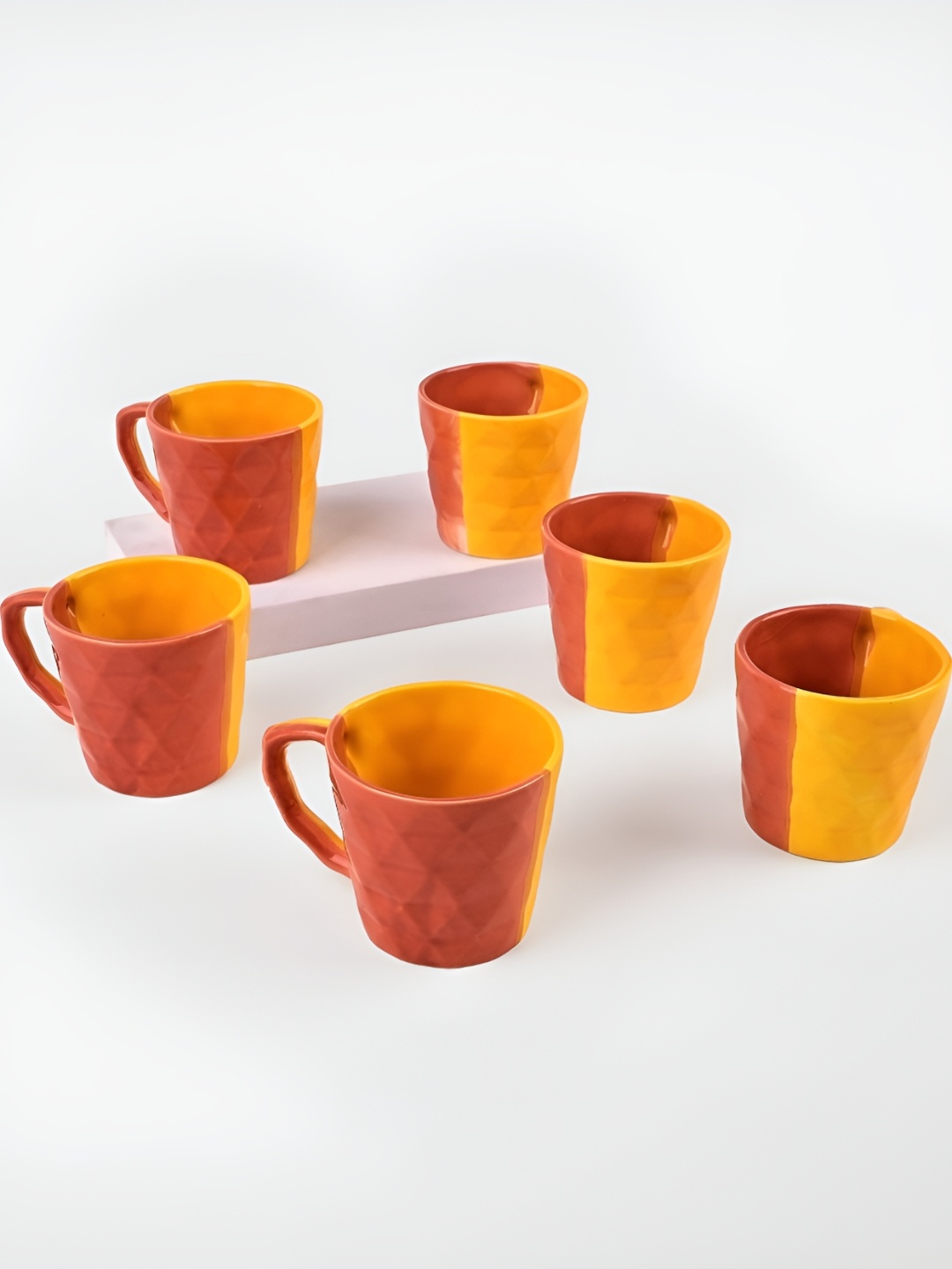

Storepedia Yellow & Orange Set Of 6 Textured Ceramic Matte Cups