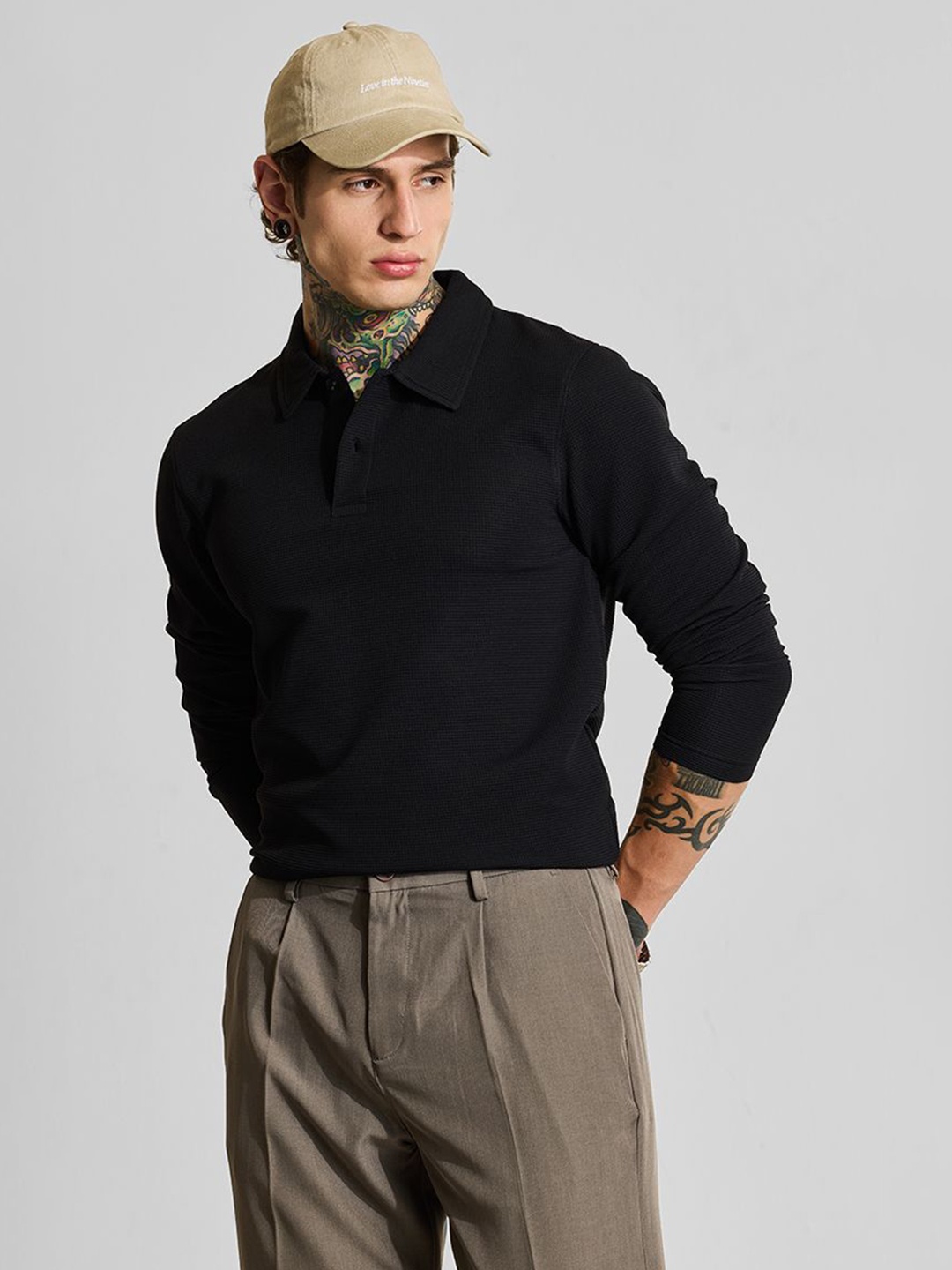 

Snitch Men Solid Polo Collar T-shirt, Black