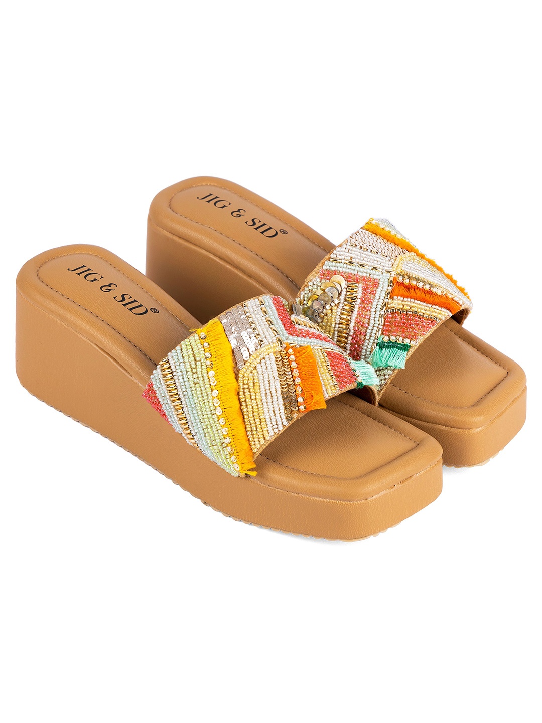 

JIG & SID Women Embellished Flatform Sandals, Brown