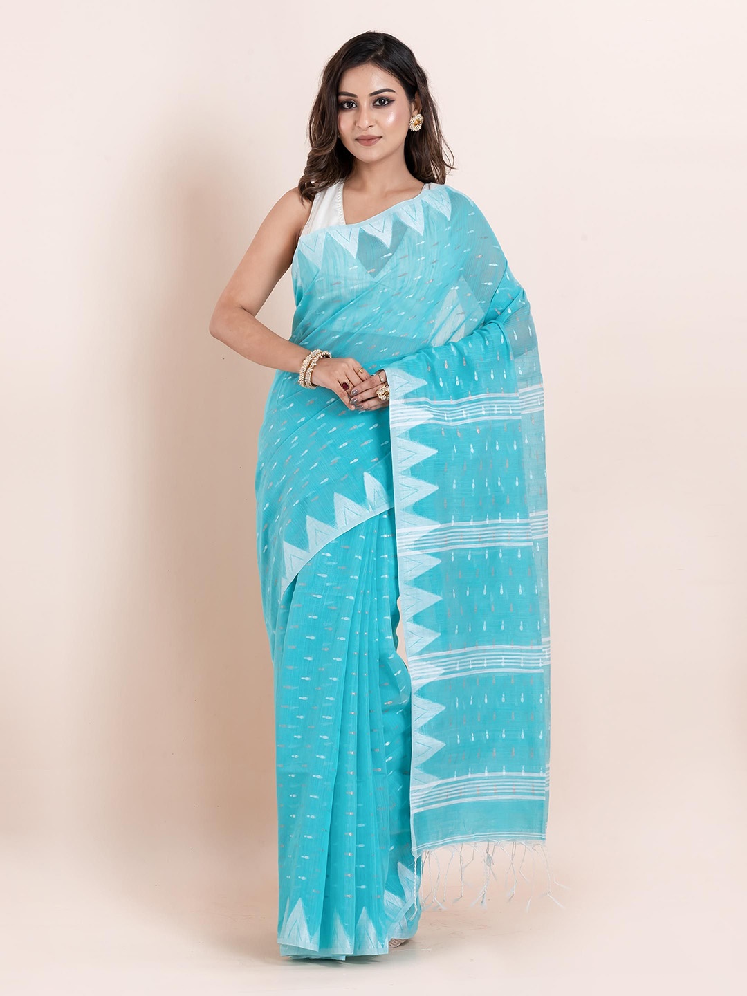 

PUKU Ethnic Motifs Pure Cotton Saree, Sea green