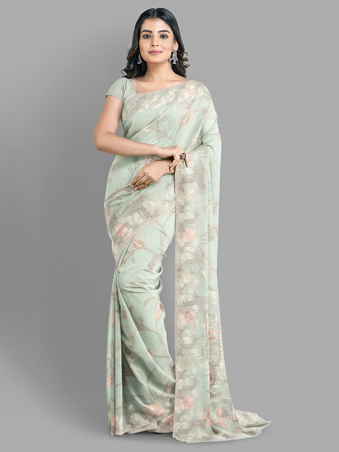 

The Chennai Silks Floral Printed Sambalpuri Saree, Green