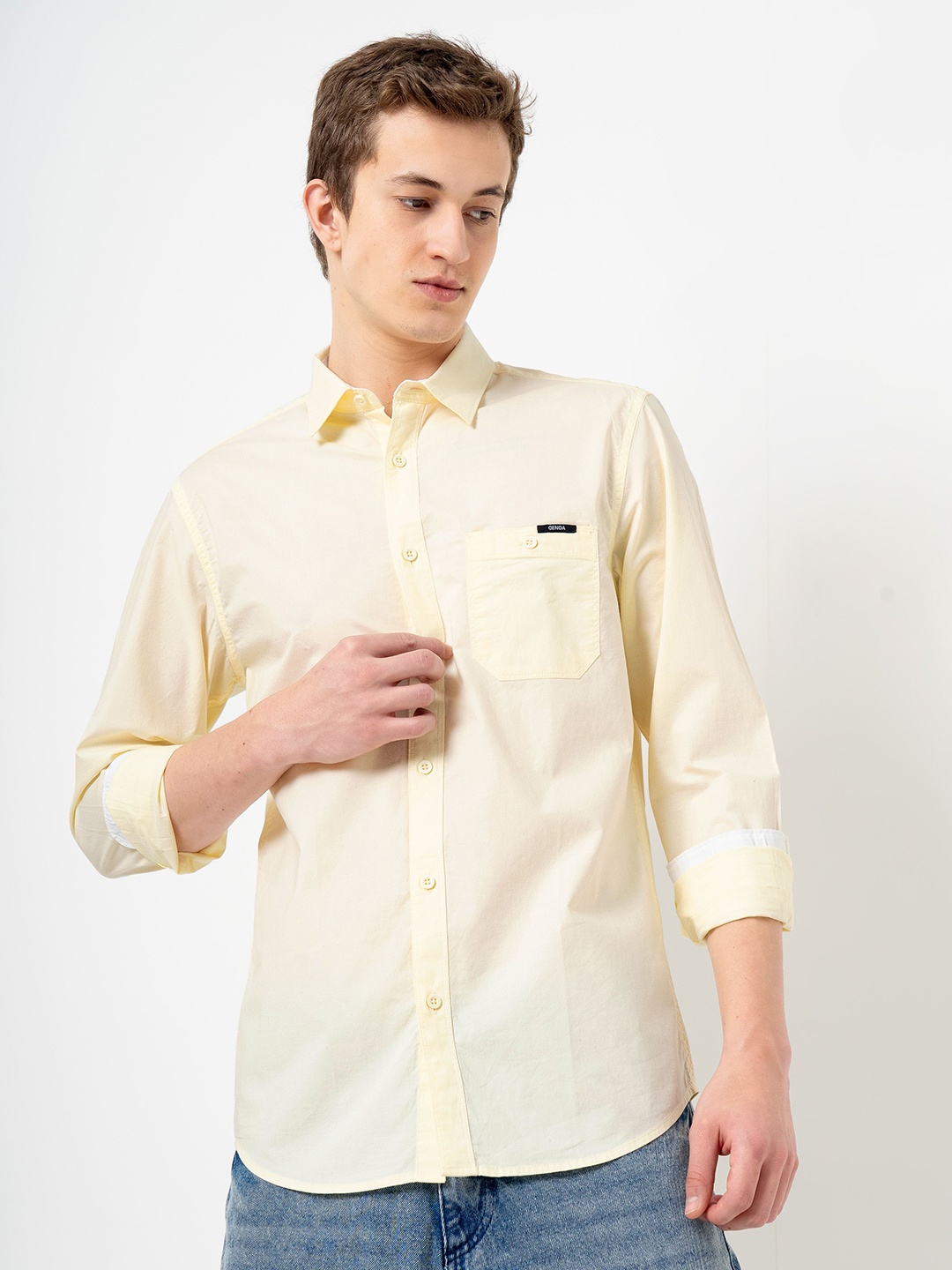 

Genoa Men Classic Slim Fit Opaque Casual Shirt, Cream