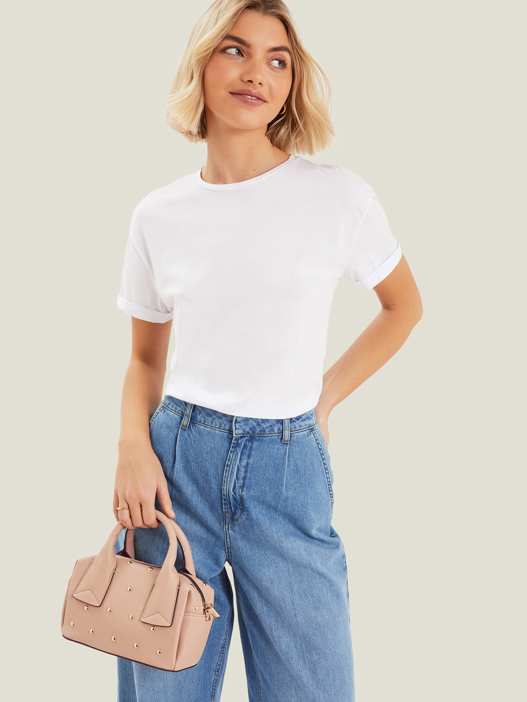 

Accessorize Embellished PU Structured Handheld Bag, Nude