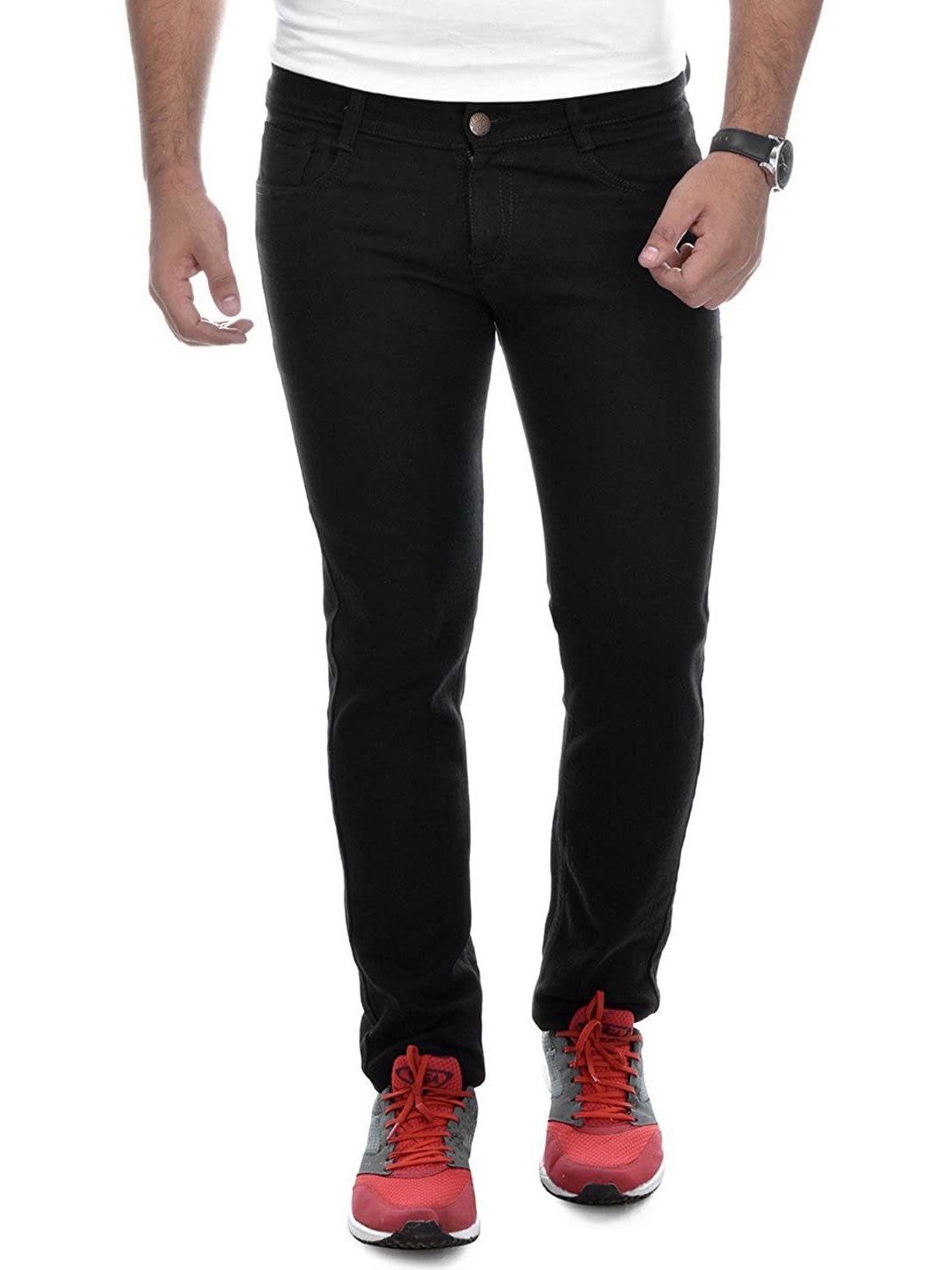 

COMFITS Men Classic Clean Look Mid Rise Dark Shade No Fade Jeans, Black