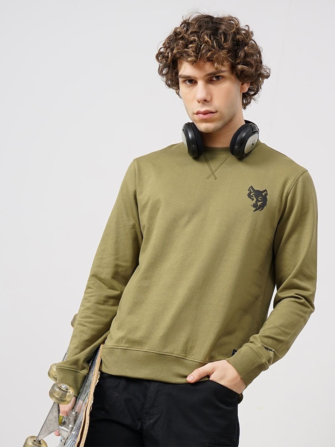 

Genoa Men Solid Round Neck Sweatshirt, Olive