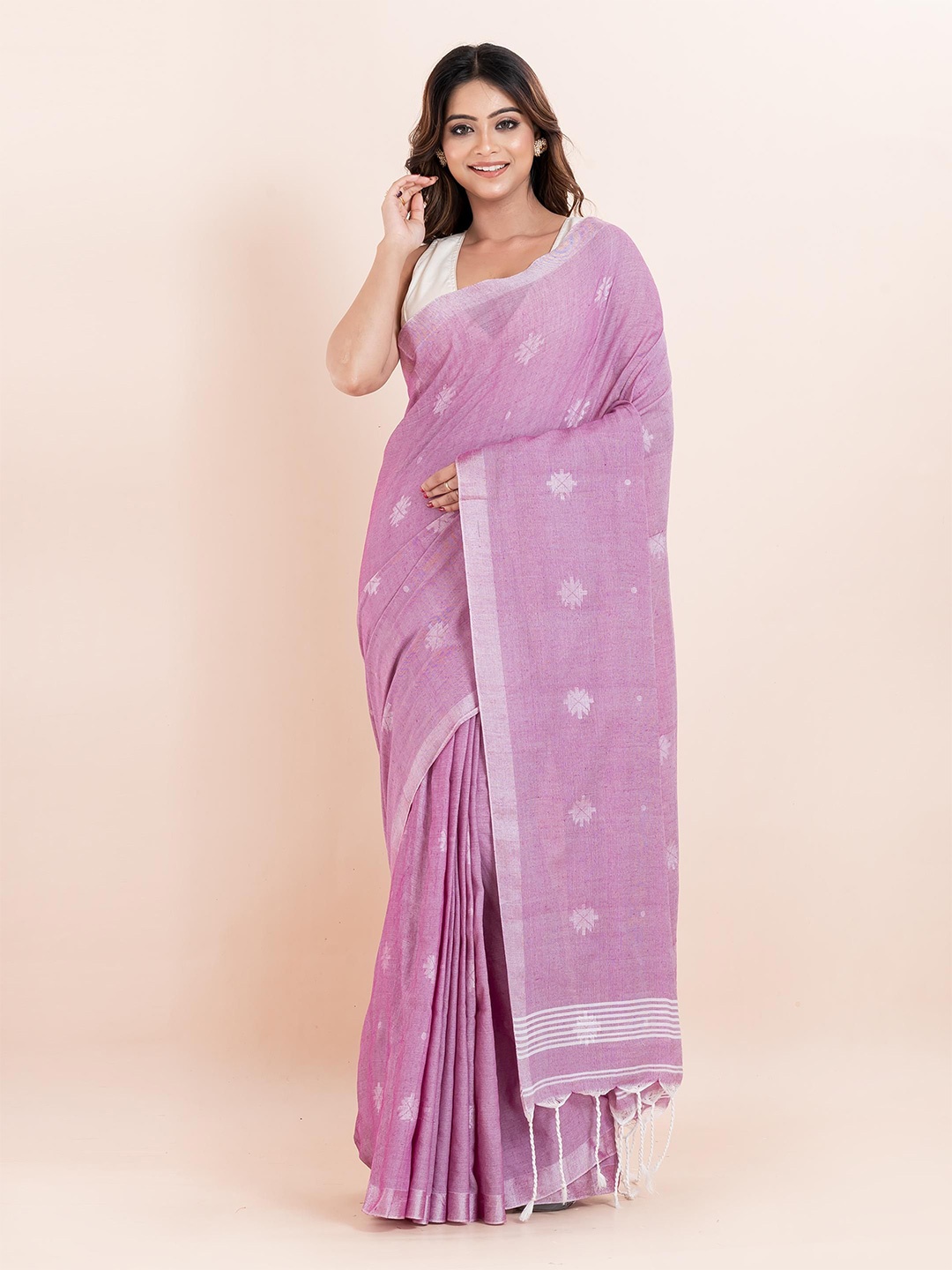 

PUKU Ethnic Motifs Woven Design Pure Cotton Saree, Pink