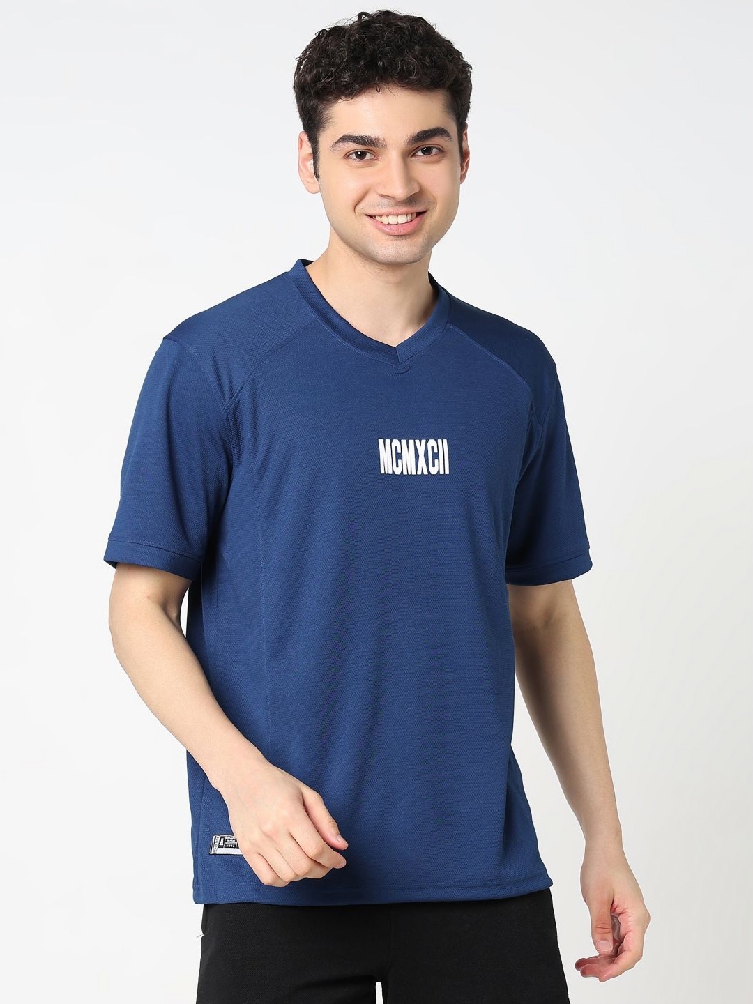 

R&B Men Varsity Printed Oversized Sports T-shirt, Blue