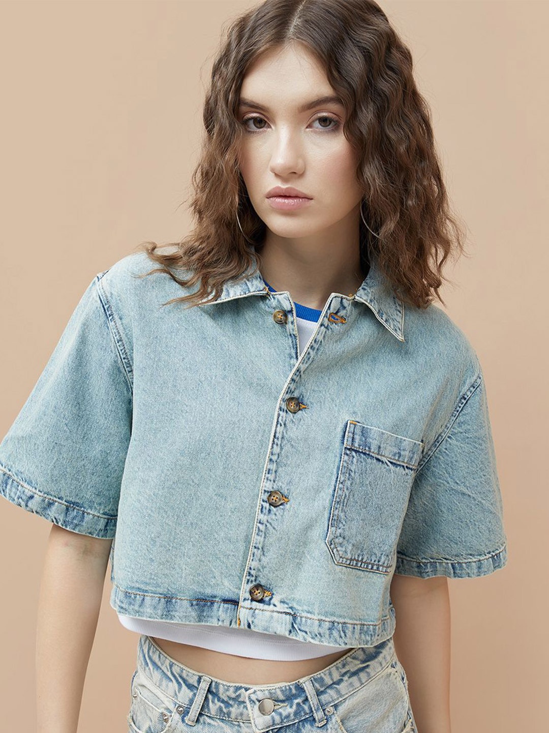 

Ginger by Lifestyle Women Spread Collar Solid Cotton Casual Shirt, Blue