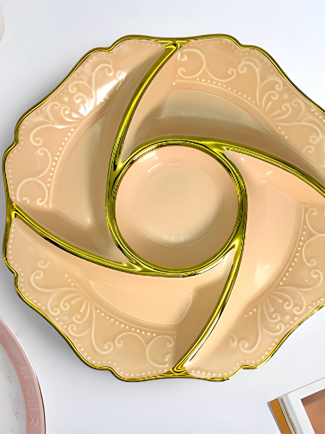 

LEMONTREE Peach-Coloured & Gold Toned Ceramic Easy to Clean Food Platter