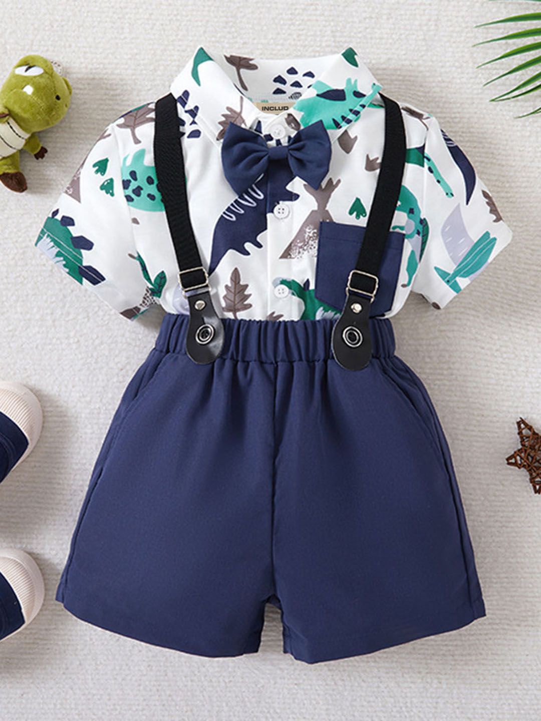 

INCLUD Boys Animal Printed Shirt With Shorts, Navy blue