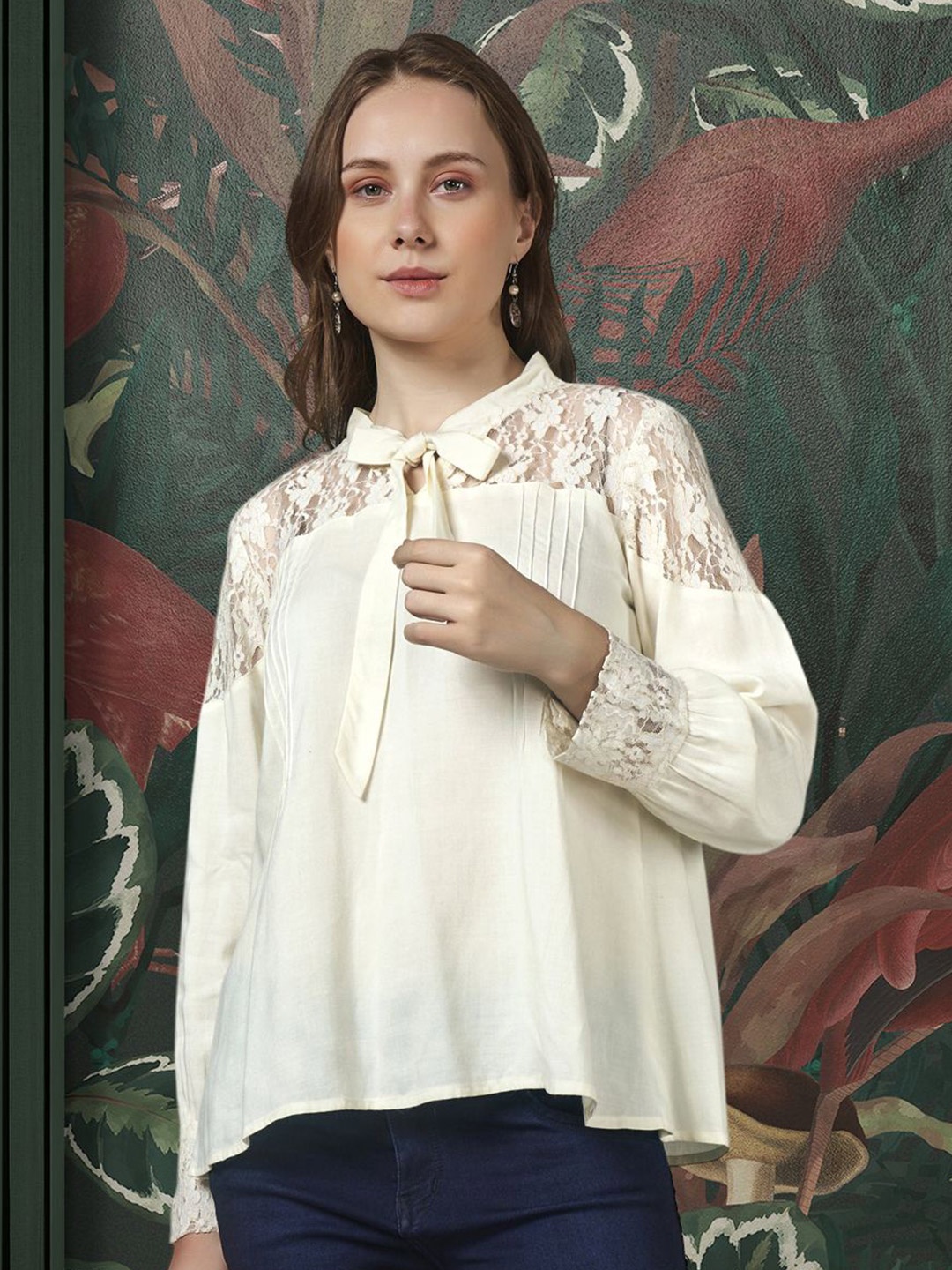 

CORSICA Women Tie-Up Neck Top, Off white