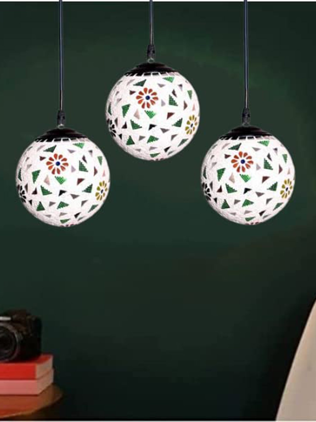 

GAUVIK Black & White Printed Glass Ceiling Lamp