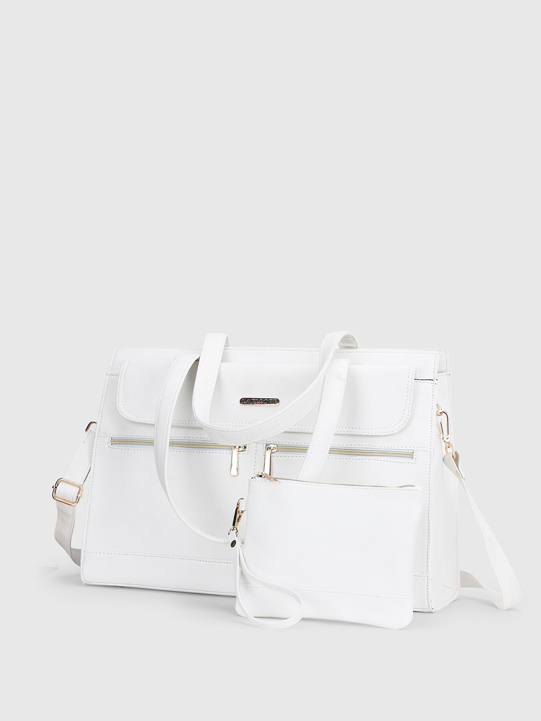 

LA ELLORE Leather Solid Structured Shoulder Bag, White