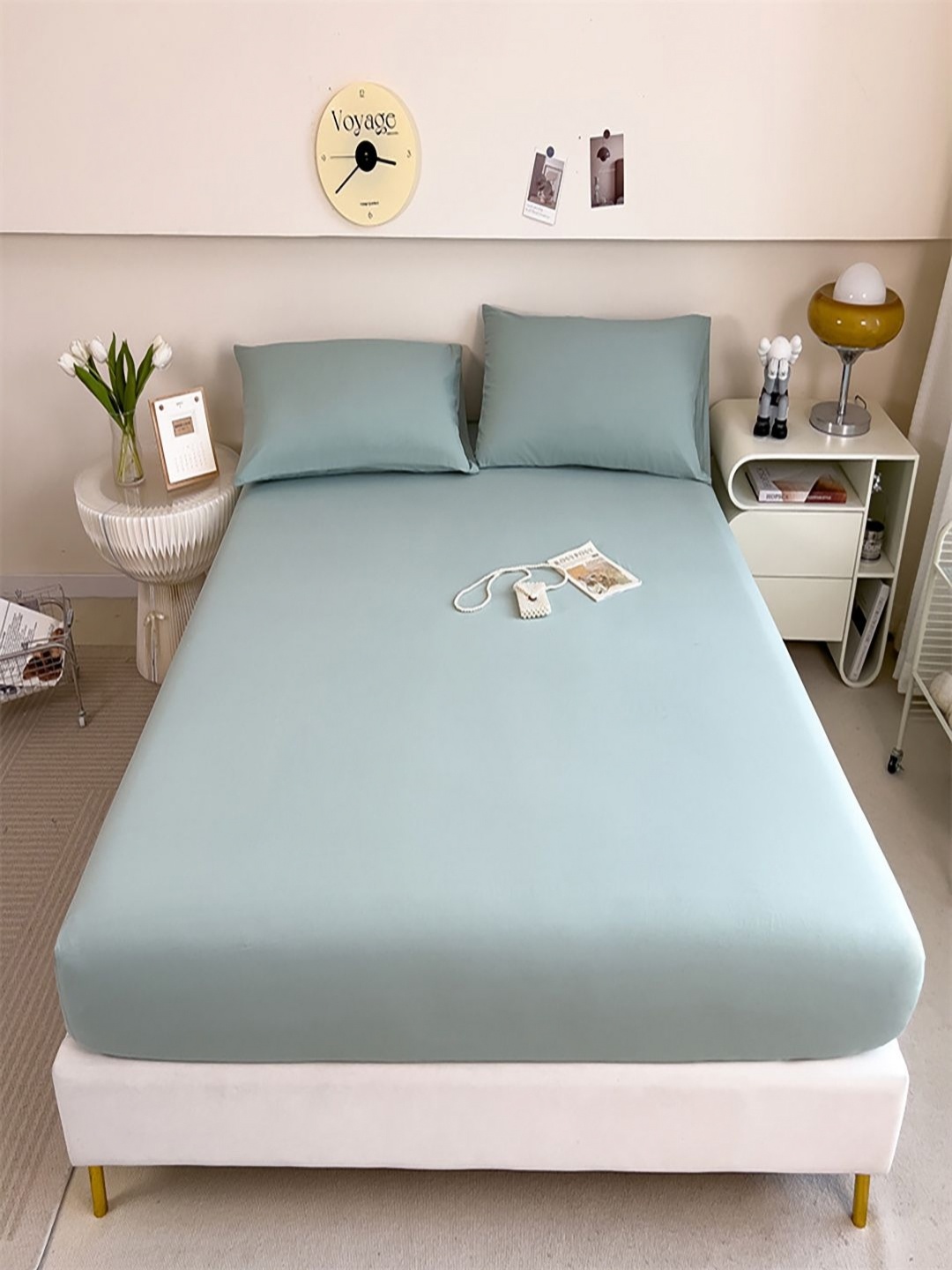 

JC HOME Green Cotton 220 TC Fitted King Bedsheet Set 1.8 m x 2.0 m