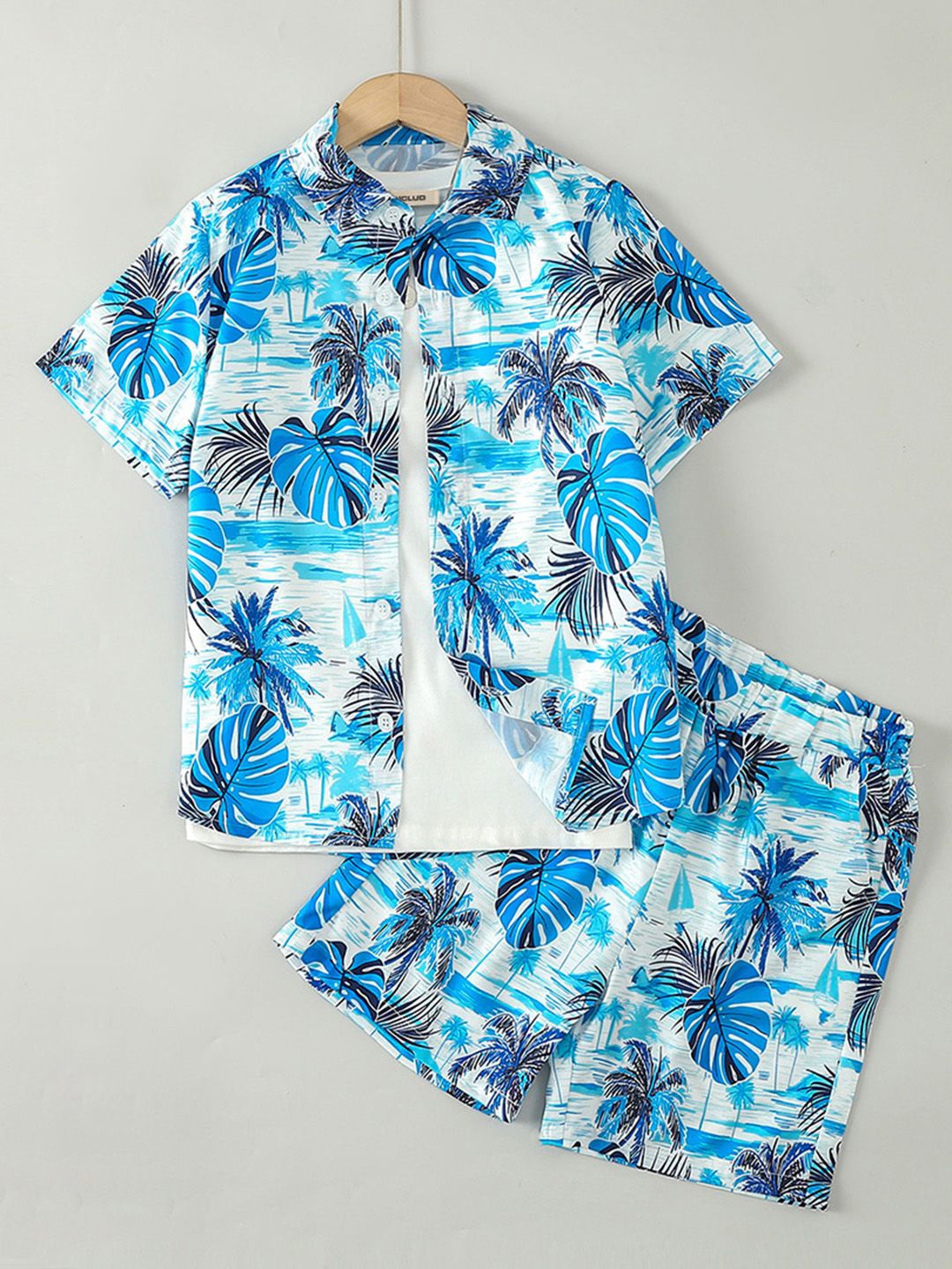 

INCLUD Boys Tropical Print Shirt With Shorts, Blue