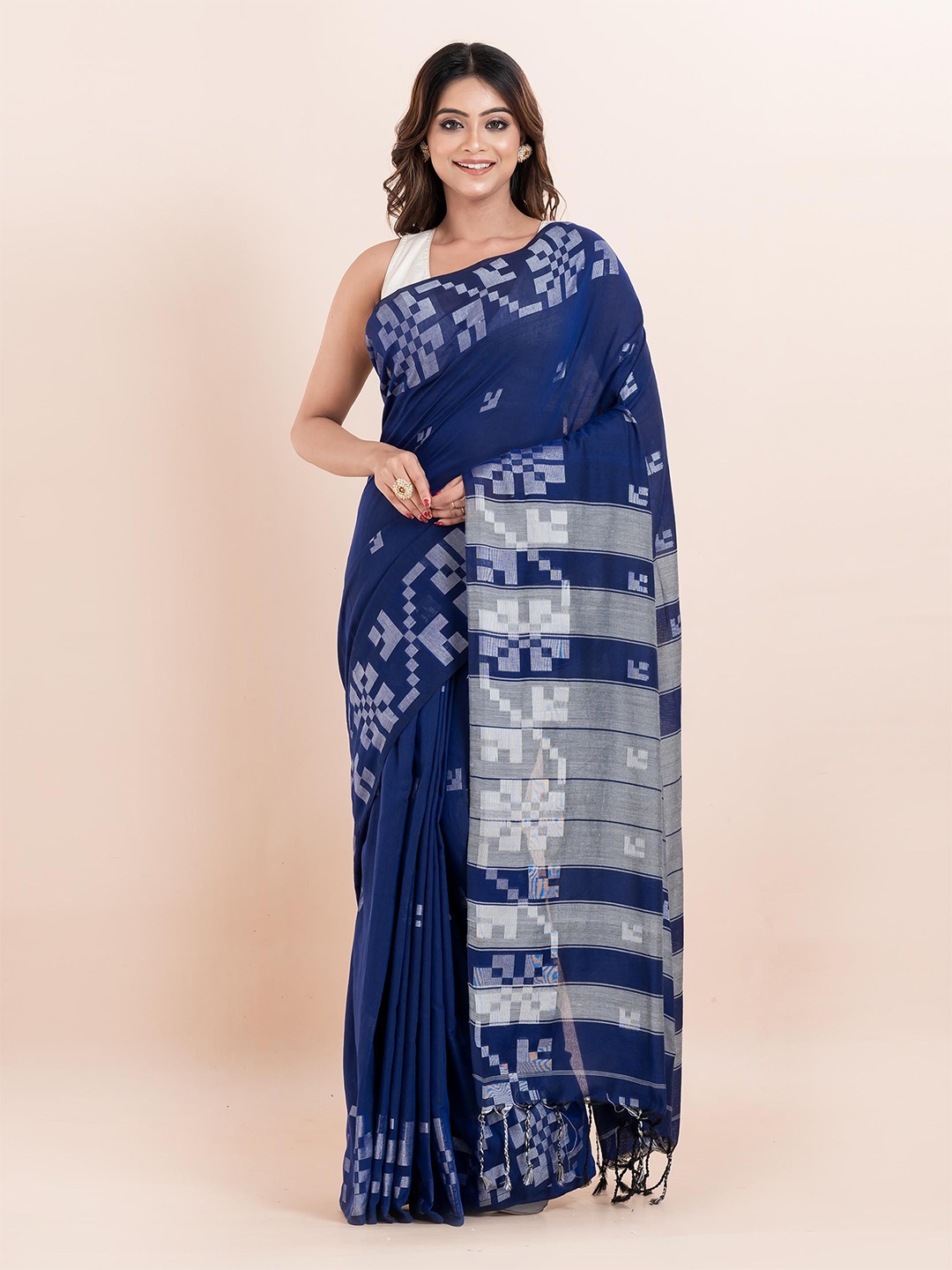 

PUKU Womem Woven Design Pure Cotton Saree, Blue