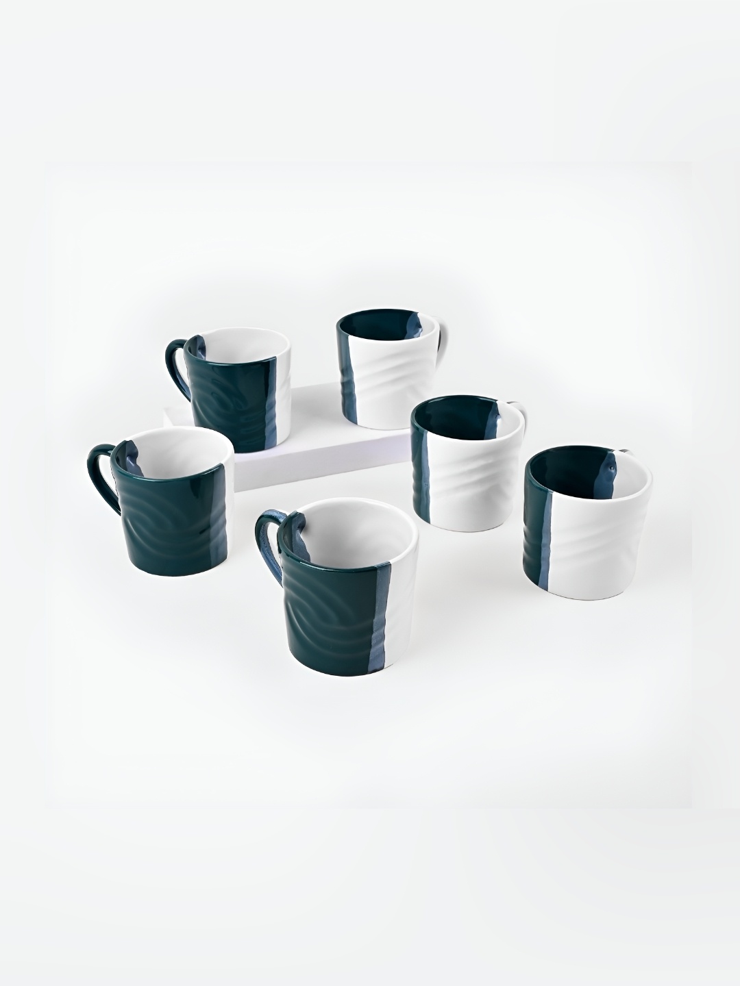 

Storepedia White & Green 6 Pieces Textured Ceramic Matte Cups 200ml Each