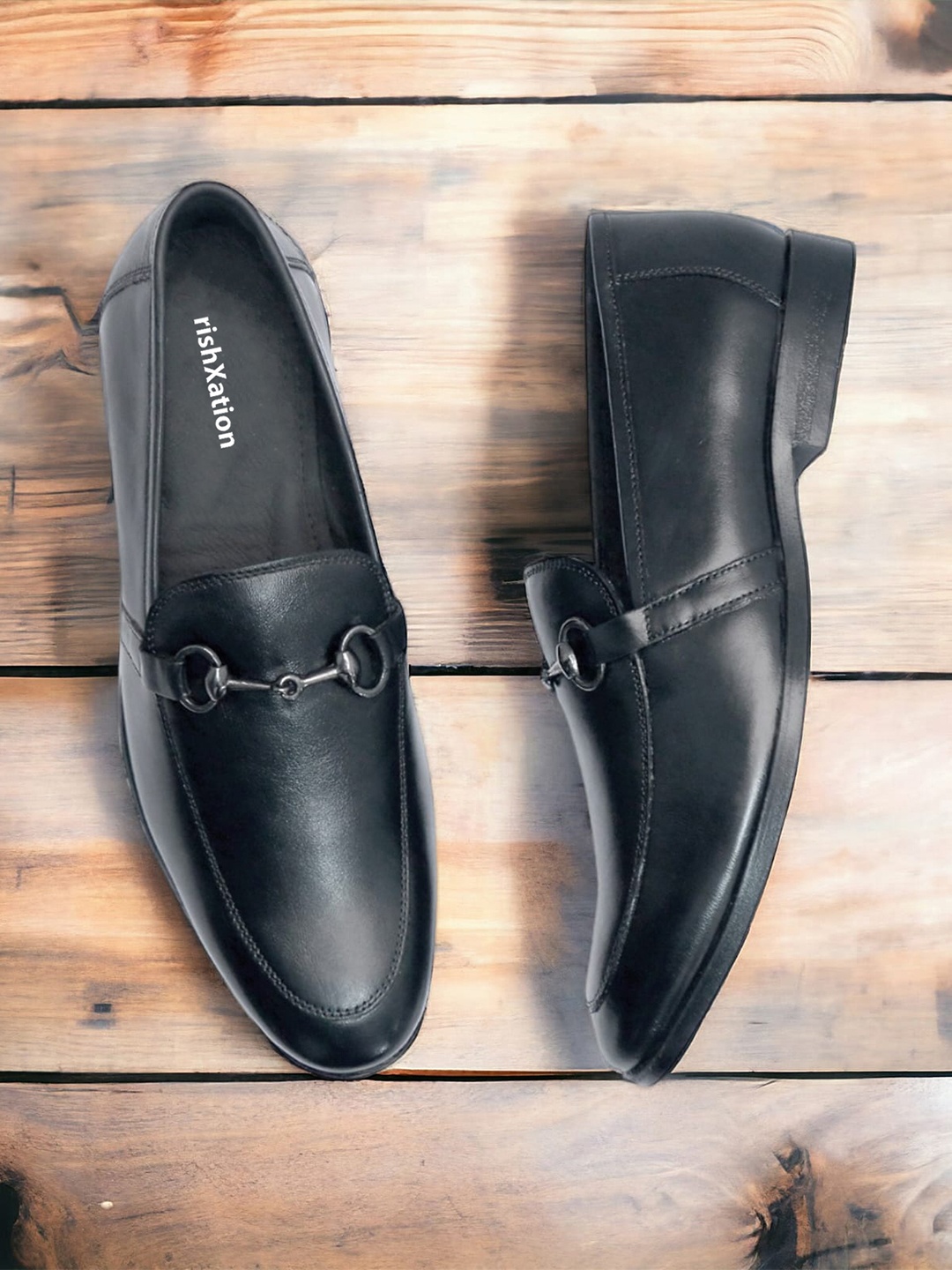 

rishXation Men Leather Formal Loafers, Black