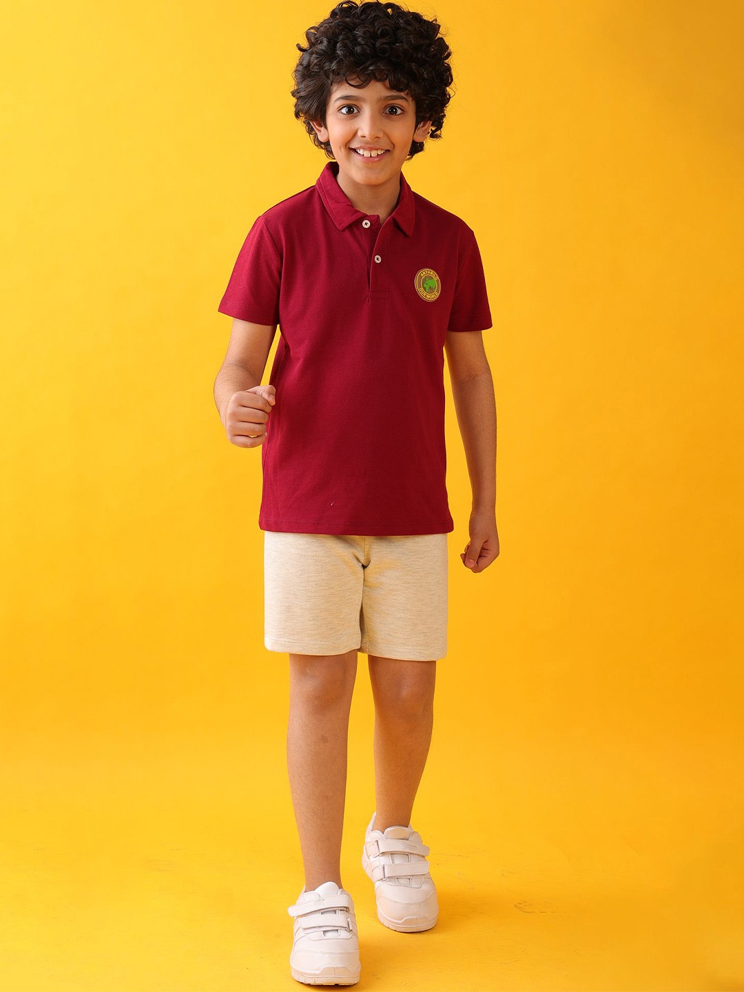 

Anthrilo Boys Printed Polo Collar Pure Cotton T-shirt With Shorts, Maroon